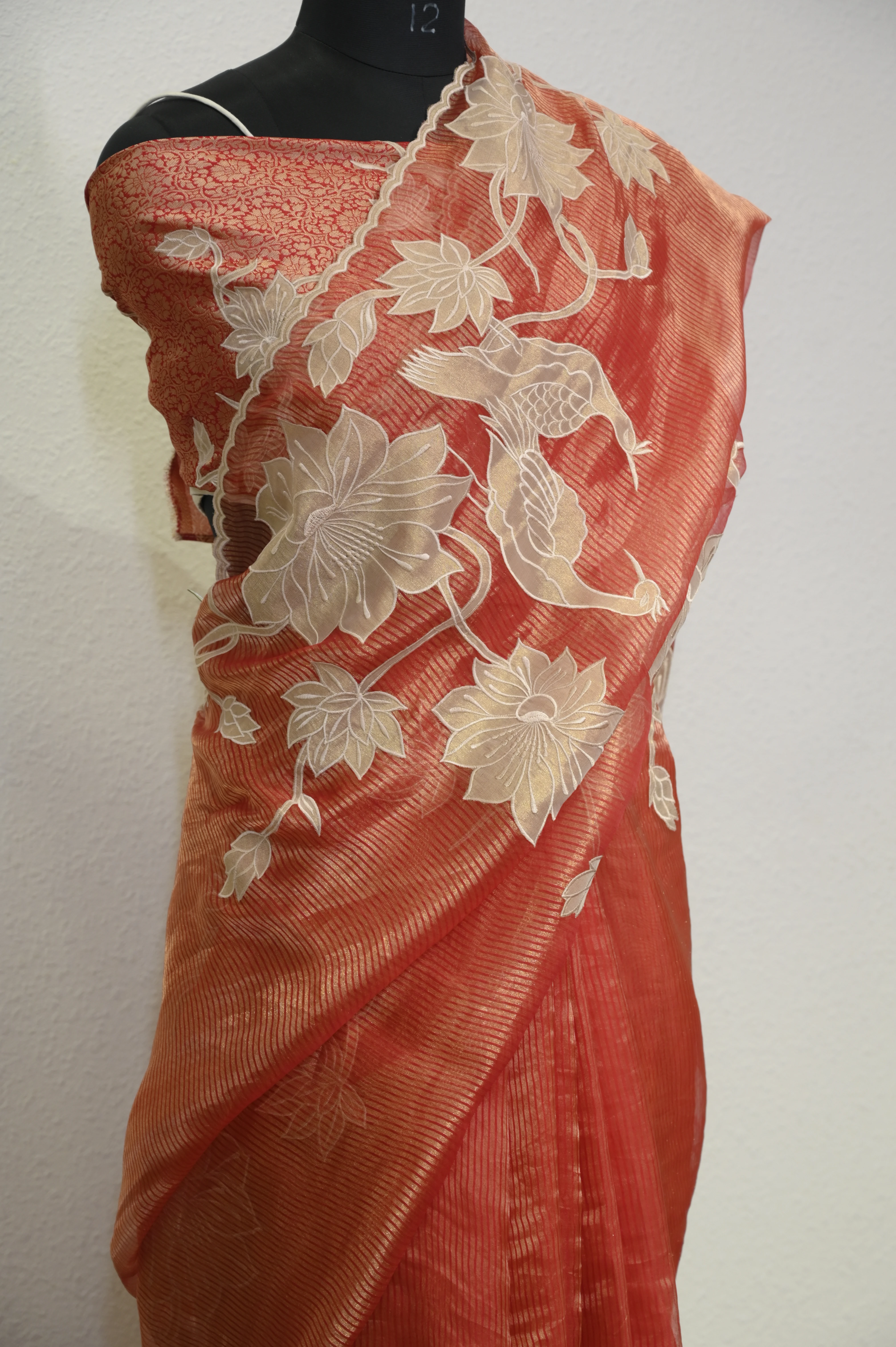 Sienna/Terracotta Bloom Appliquework Organza Saree