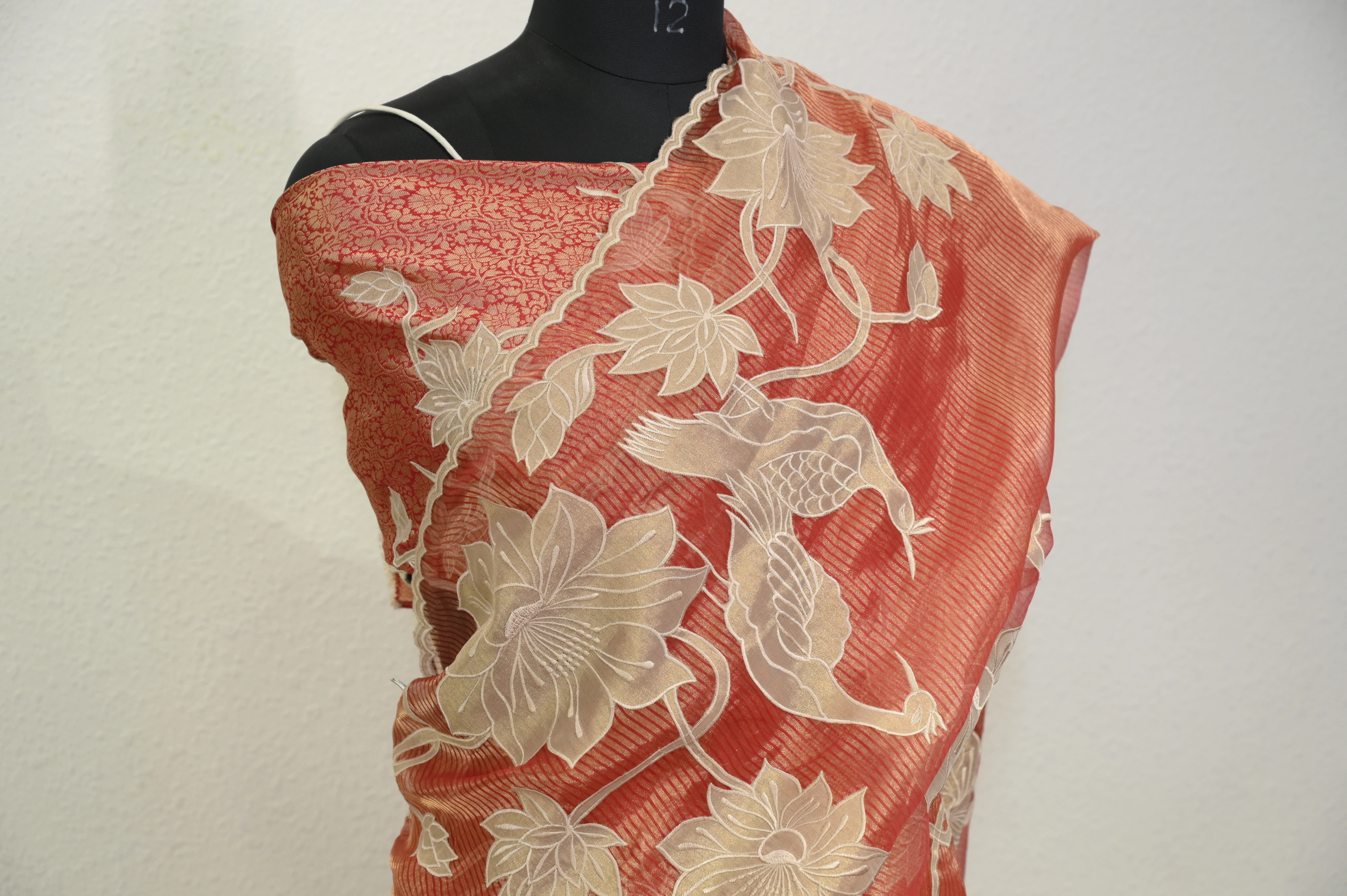 Sienna/Terracotta Bloom Appliquework Organza Saree