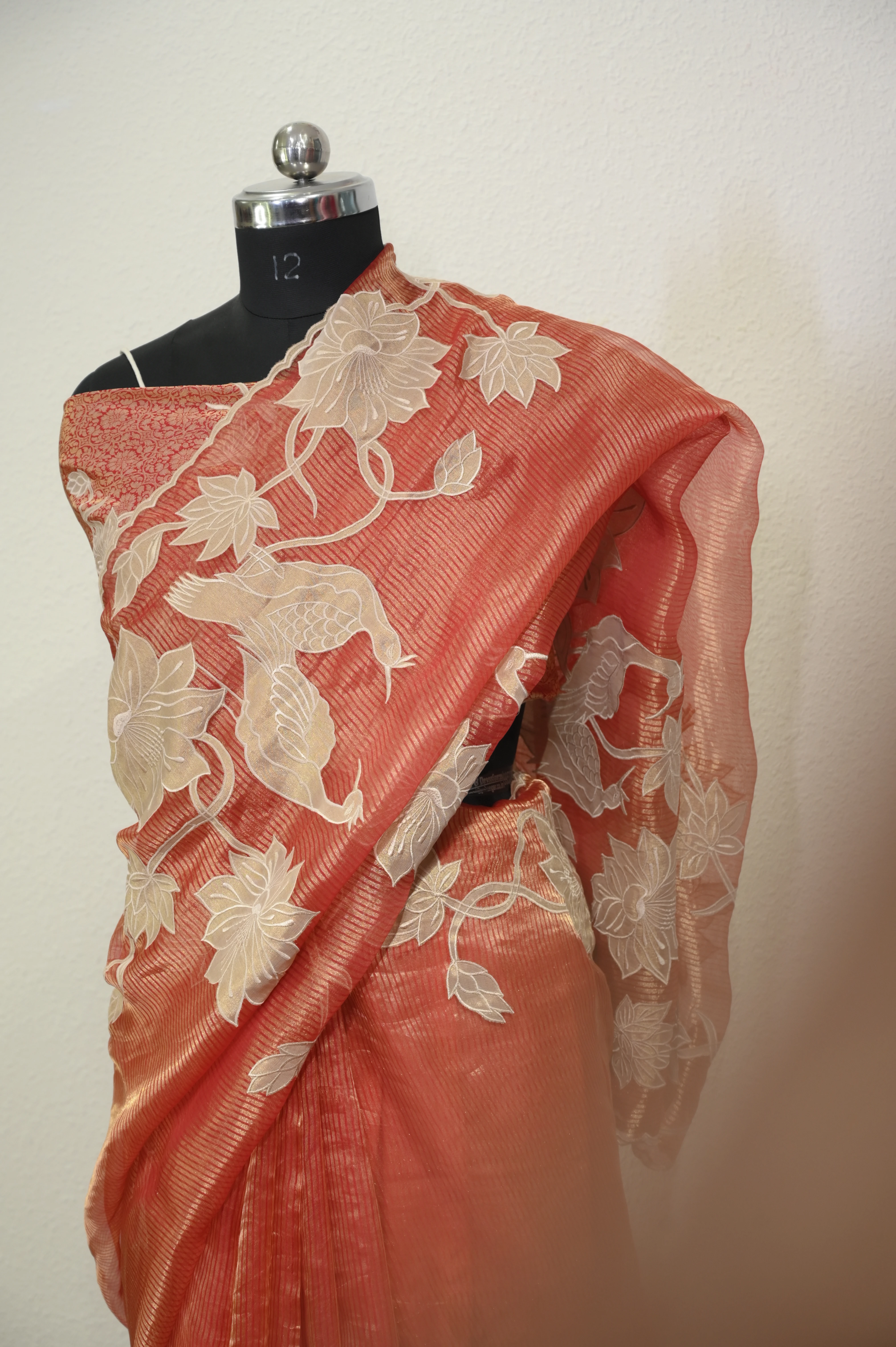 Sienna/Terracotta Bloom Appliquework Organza Saree