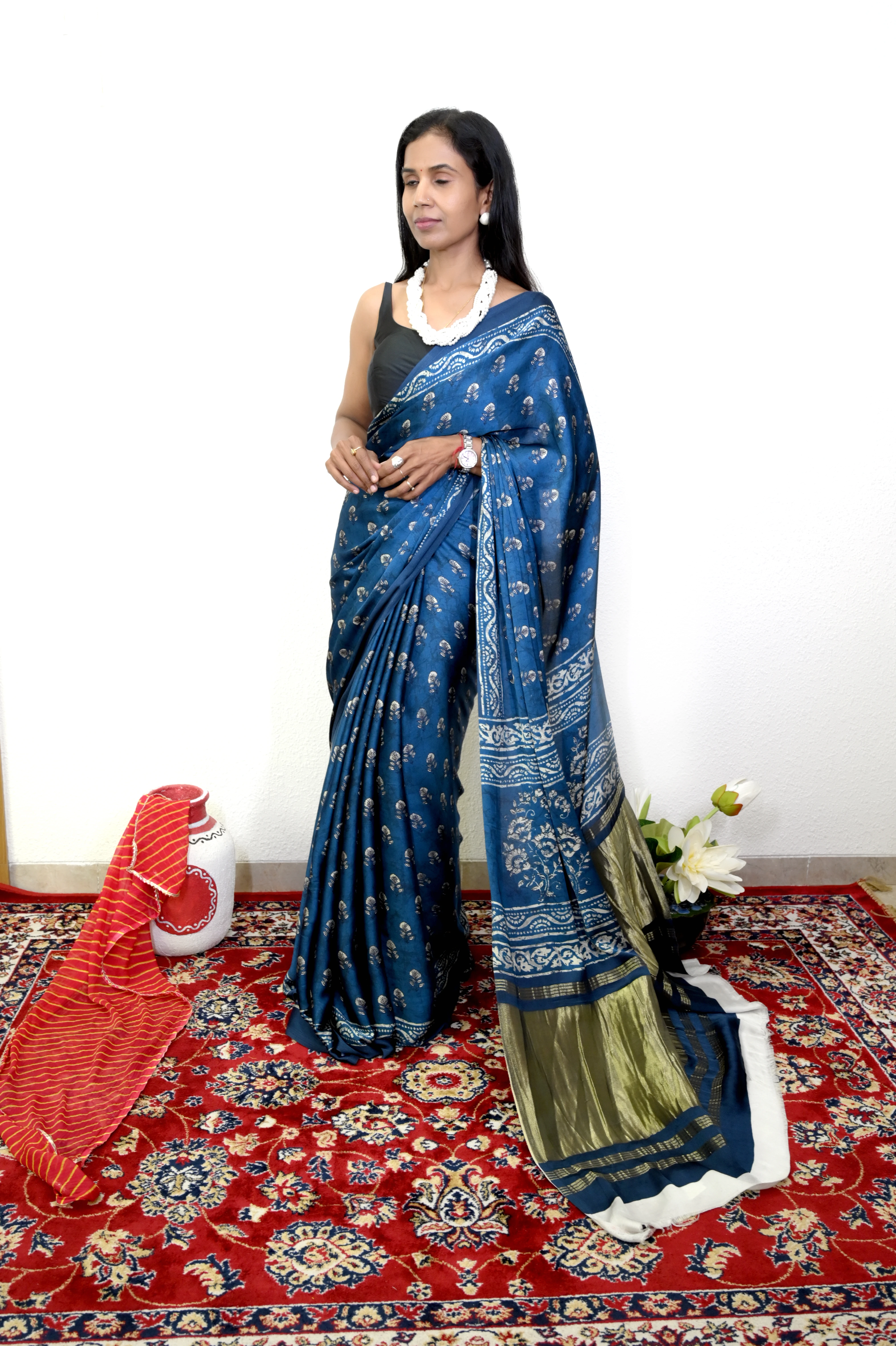 Midnight Indigo Modal Silk Saree