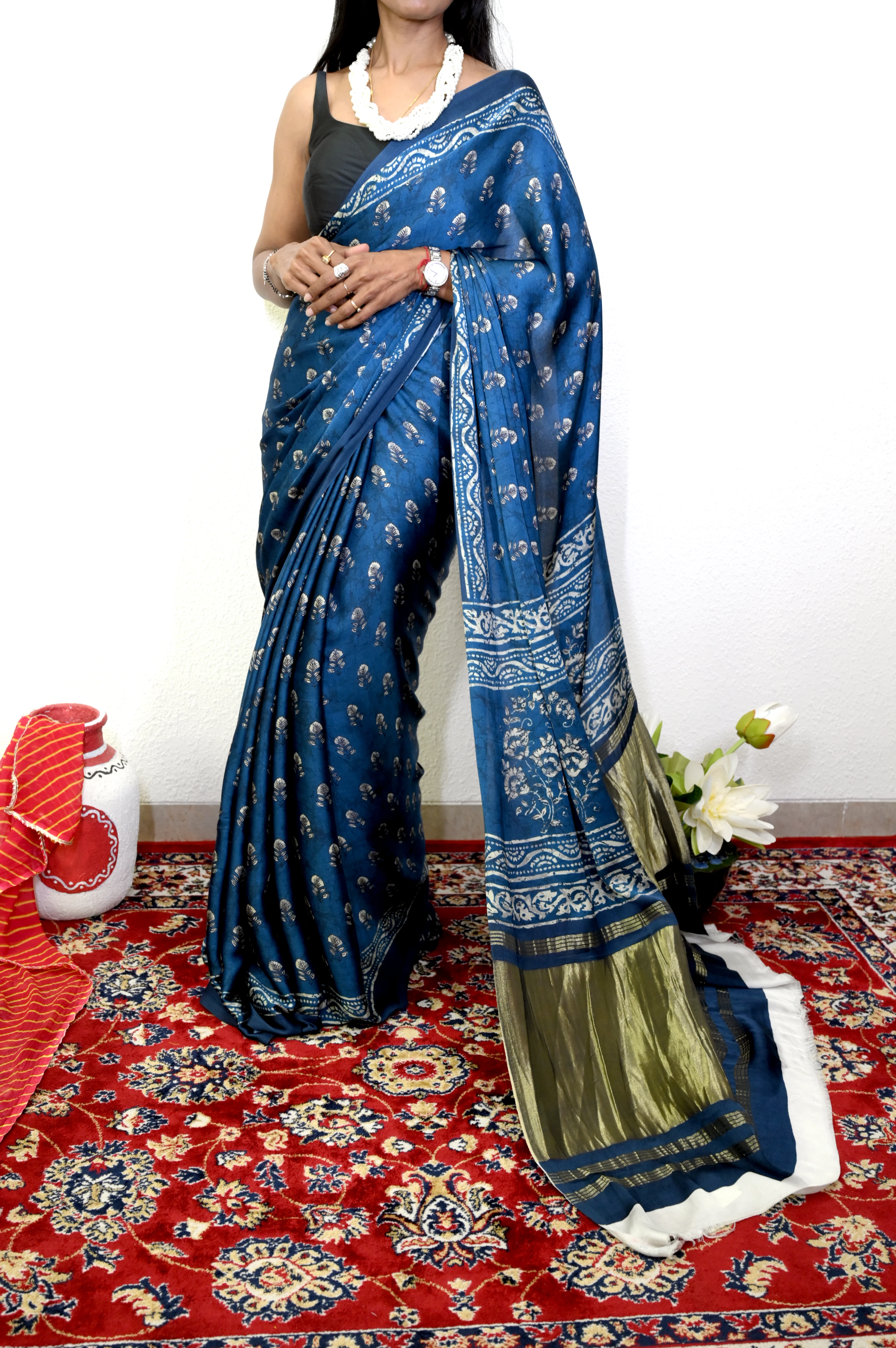 Midnight Indigo Modal Silk Saree