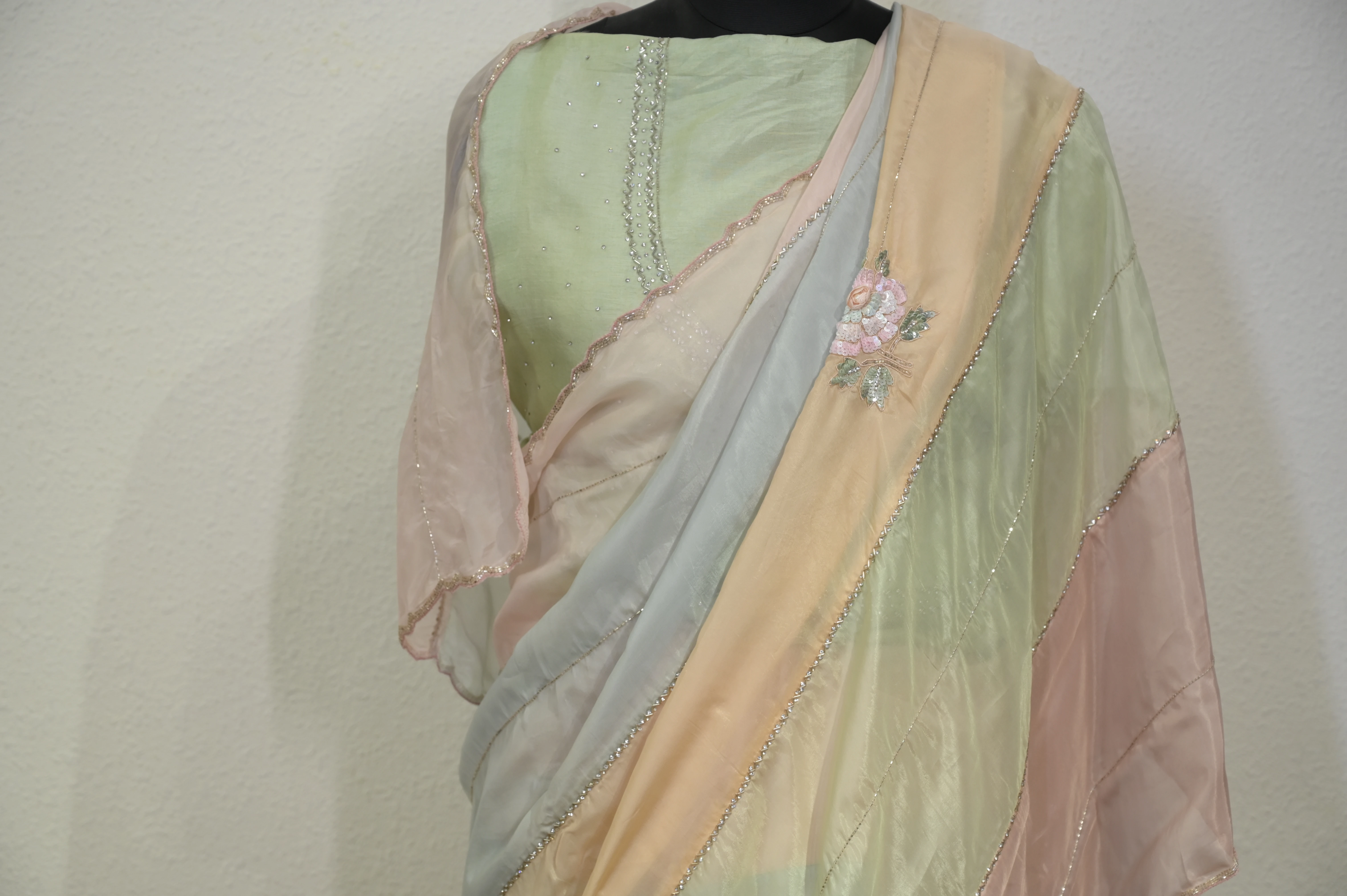 Multi Color Pastel Patchwork Saree