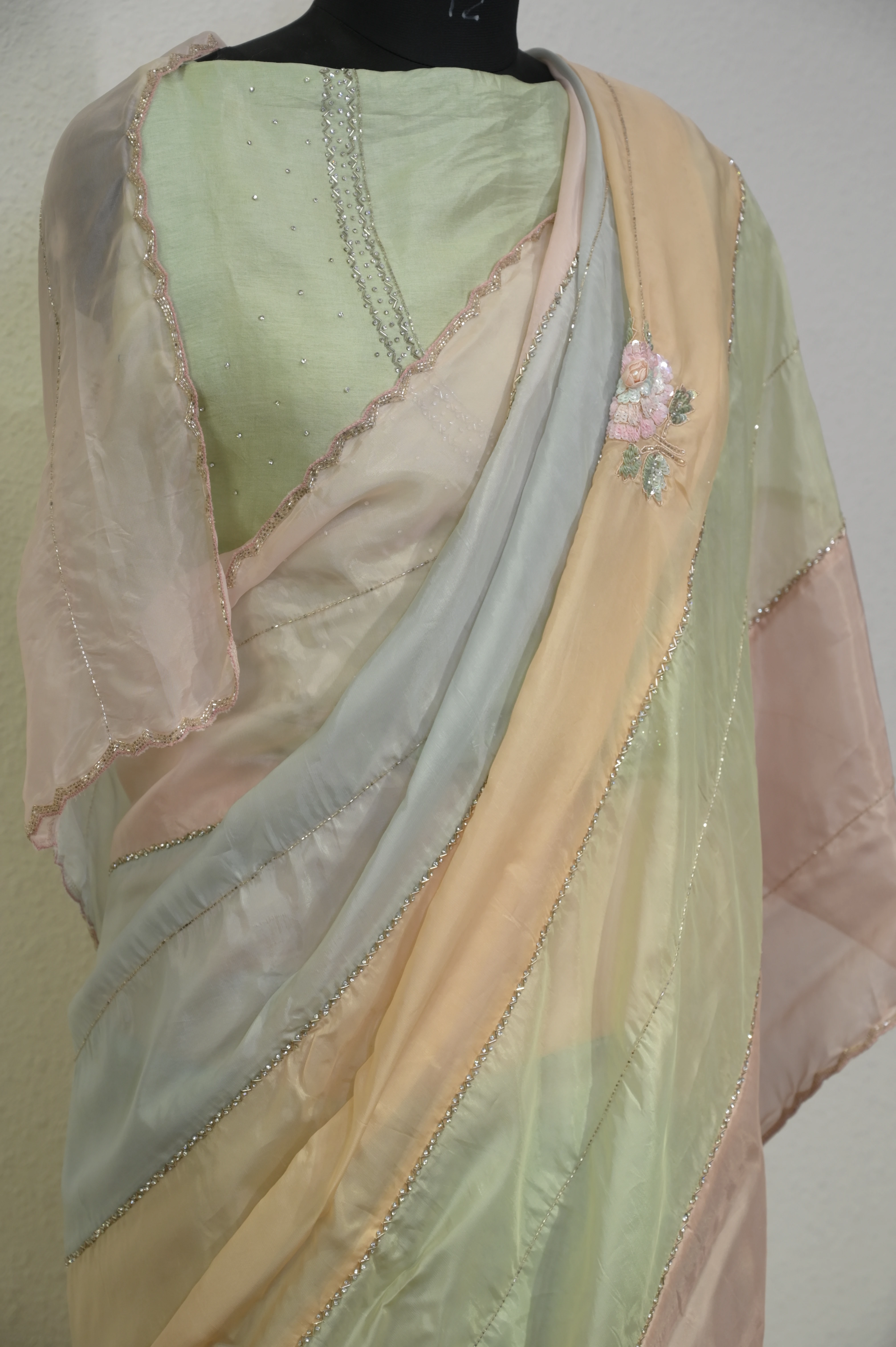 Multi Color Pastel Patchwork Saree