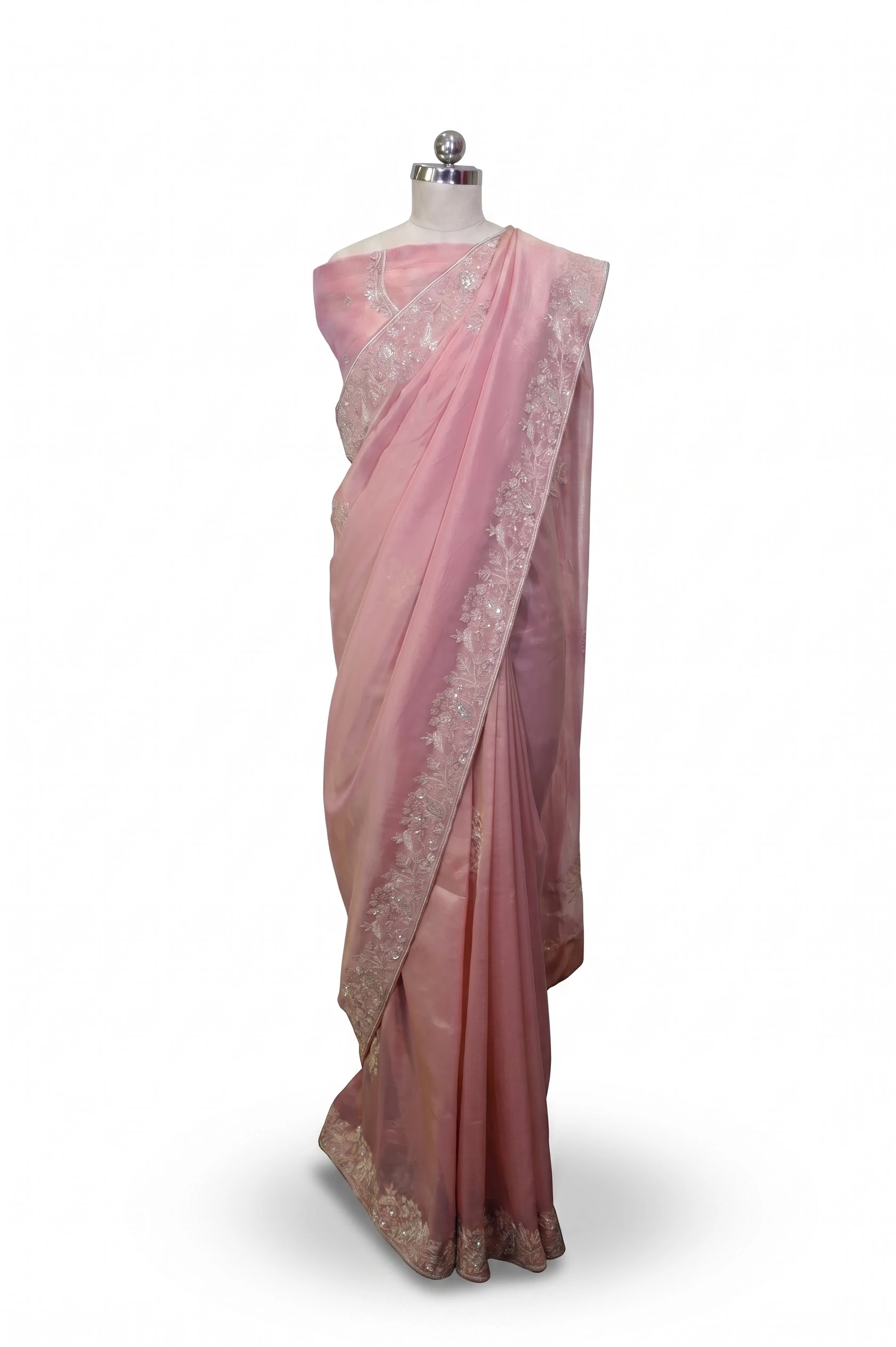 Rose Blush Embroidered Saree