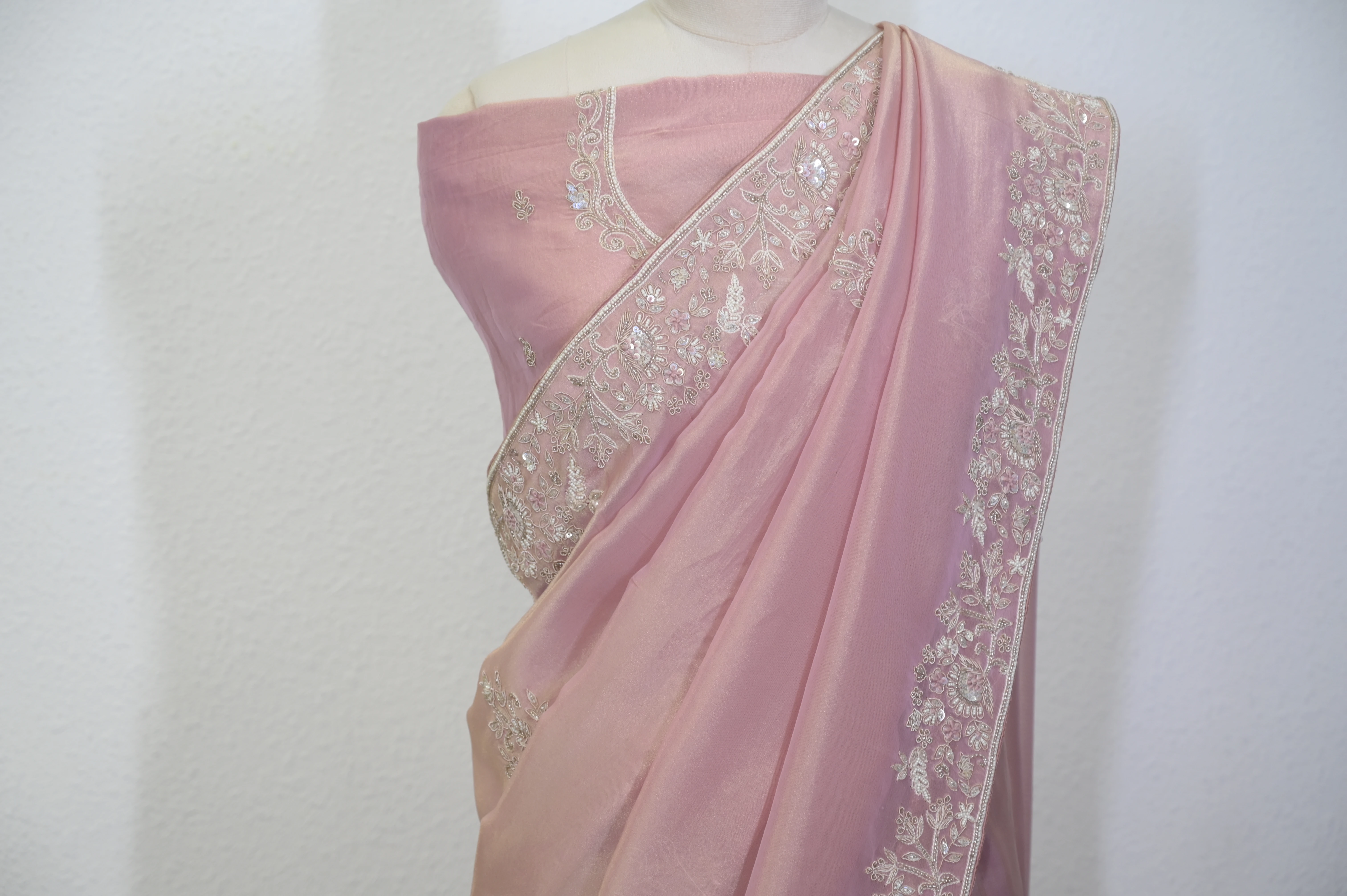 Rose Blush Embroidered Saree