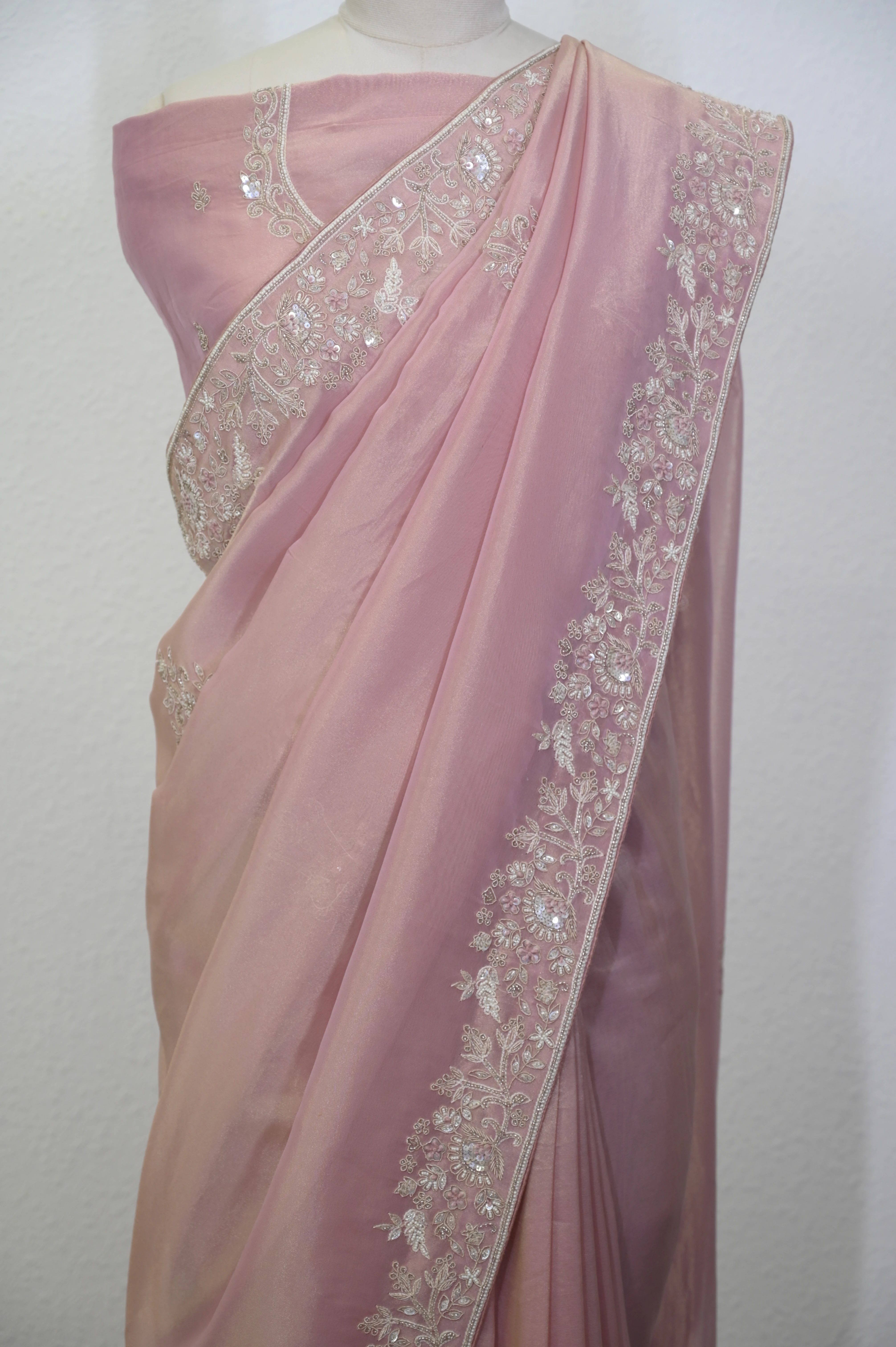 Rose Blush Embroidered Saree