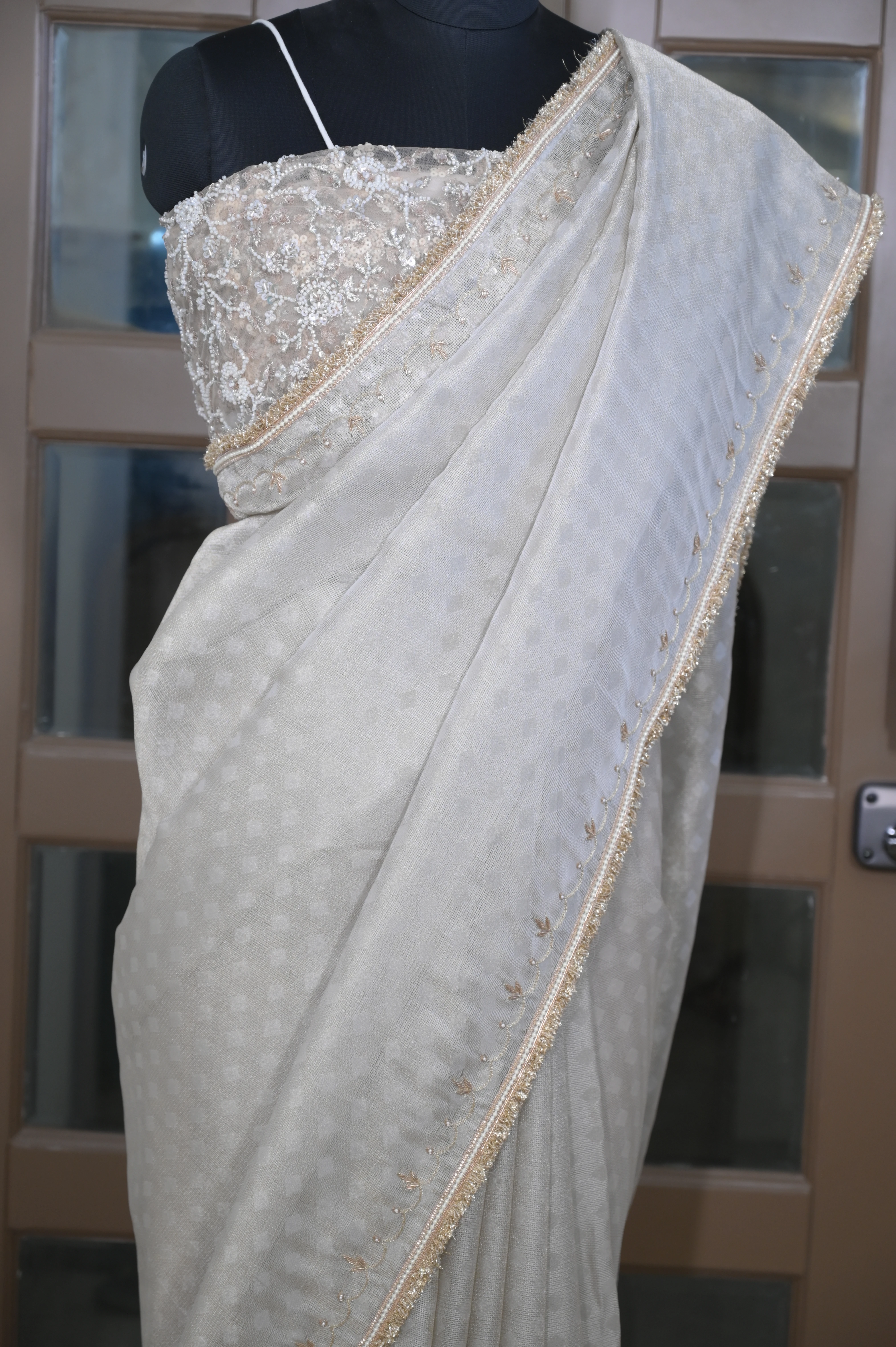 Banarasi Brocade Silk Silver Color Saree