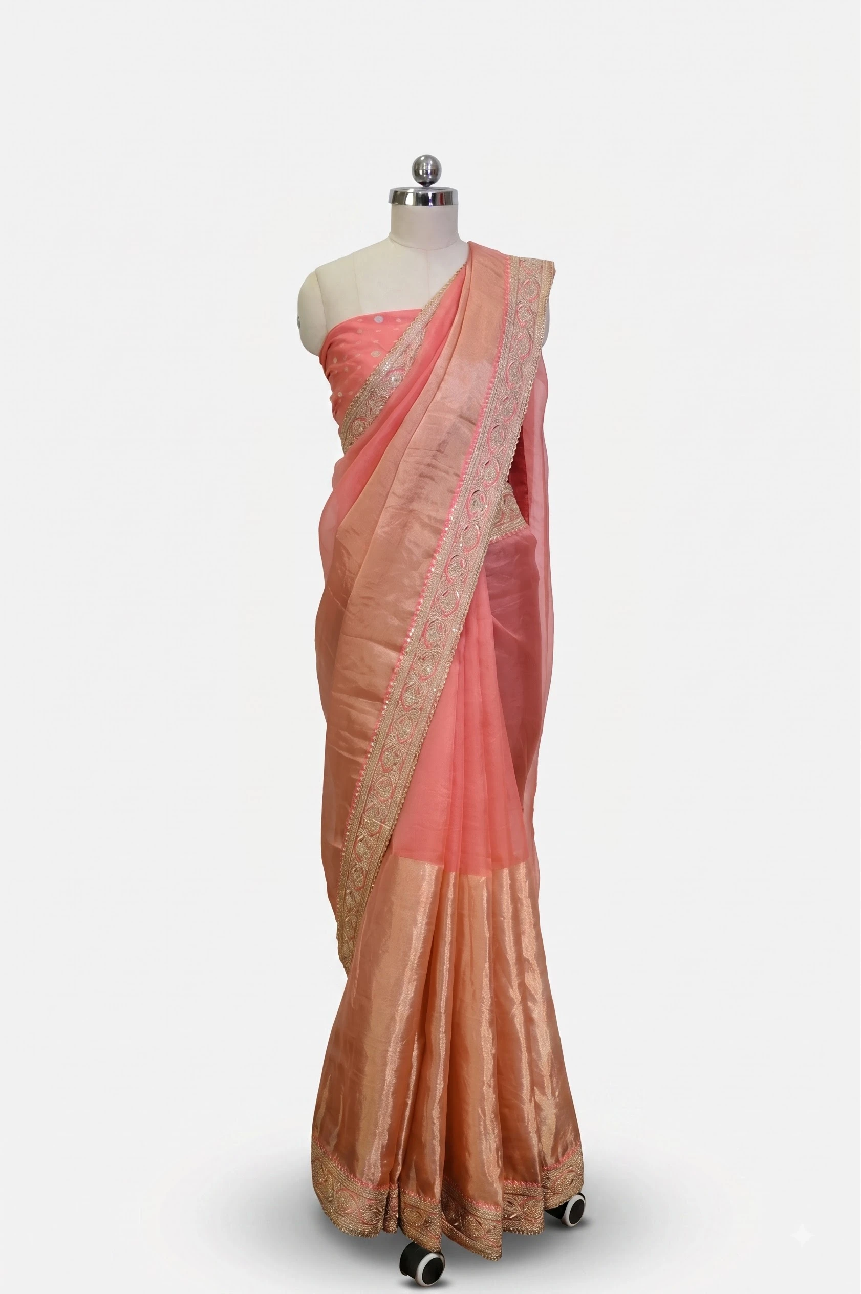 Peach Dual-Tone Tissue Saree (Blush Tissue Glamour)