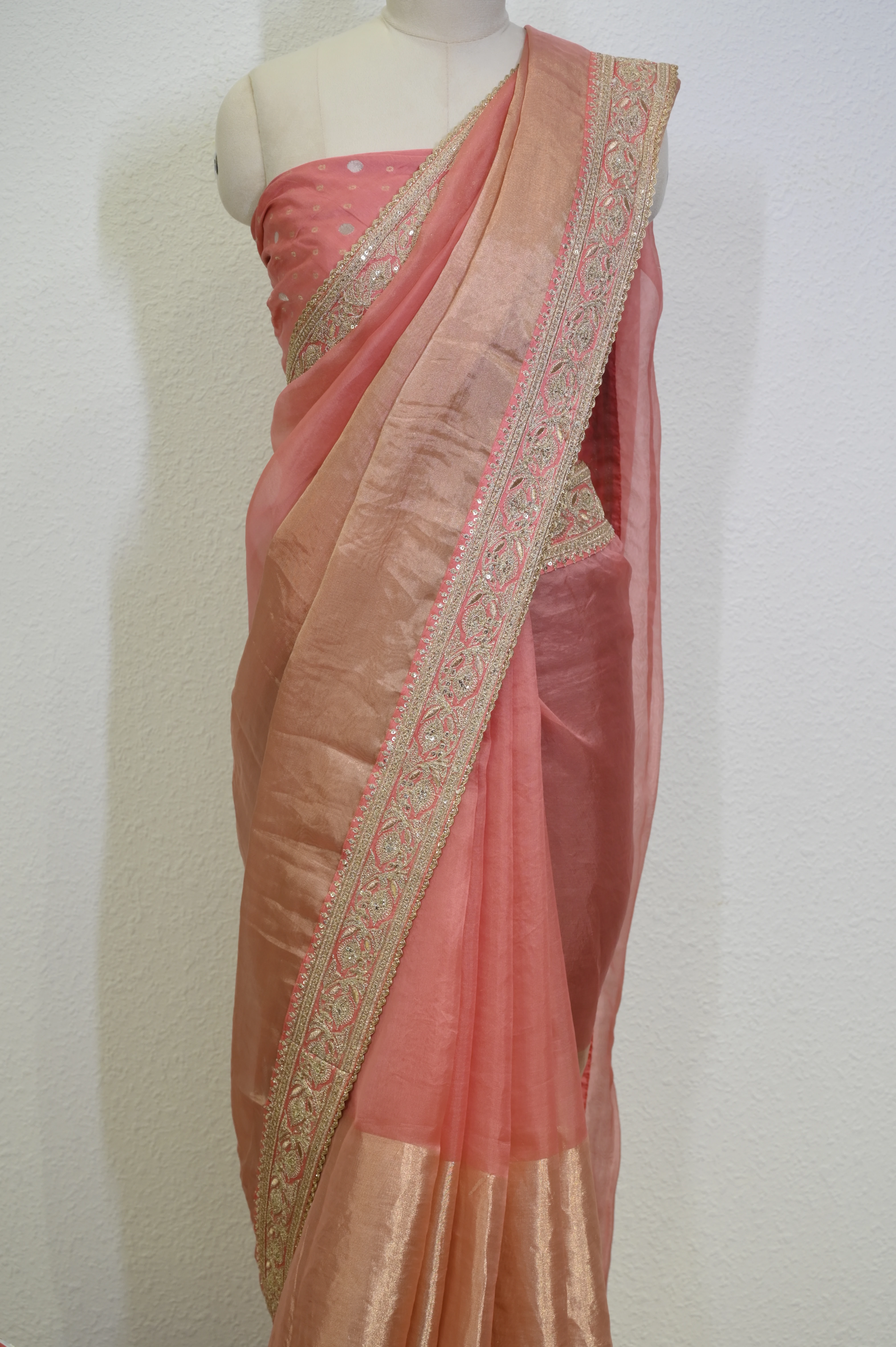 Peach Dual-Tone Tissue Saree (Blush Tissue Glamour)