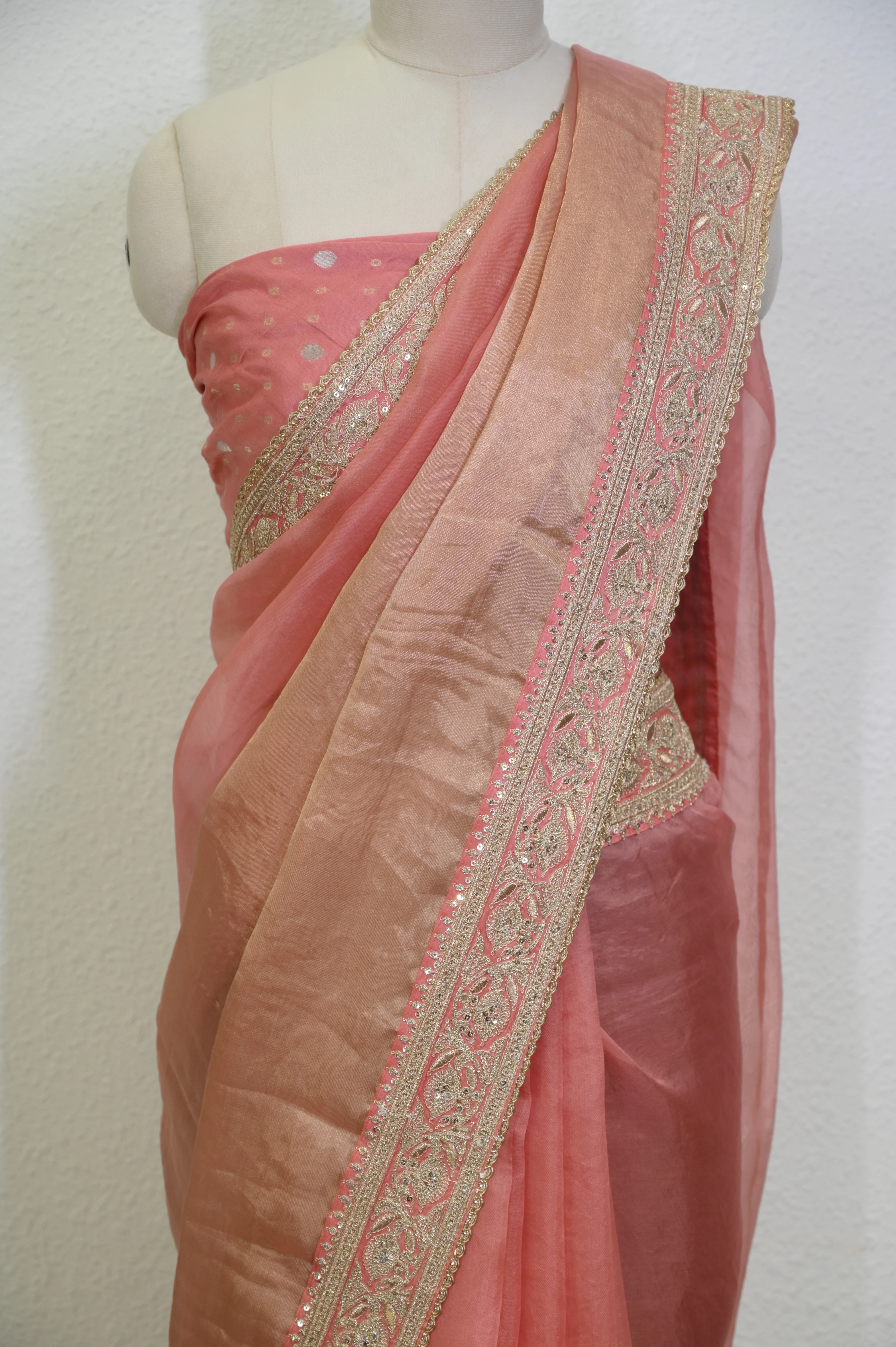 Peach Dual-Tone Tissue Saree (Blush Tissue Glamour)