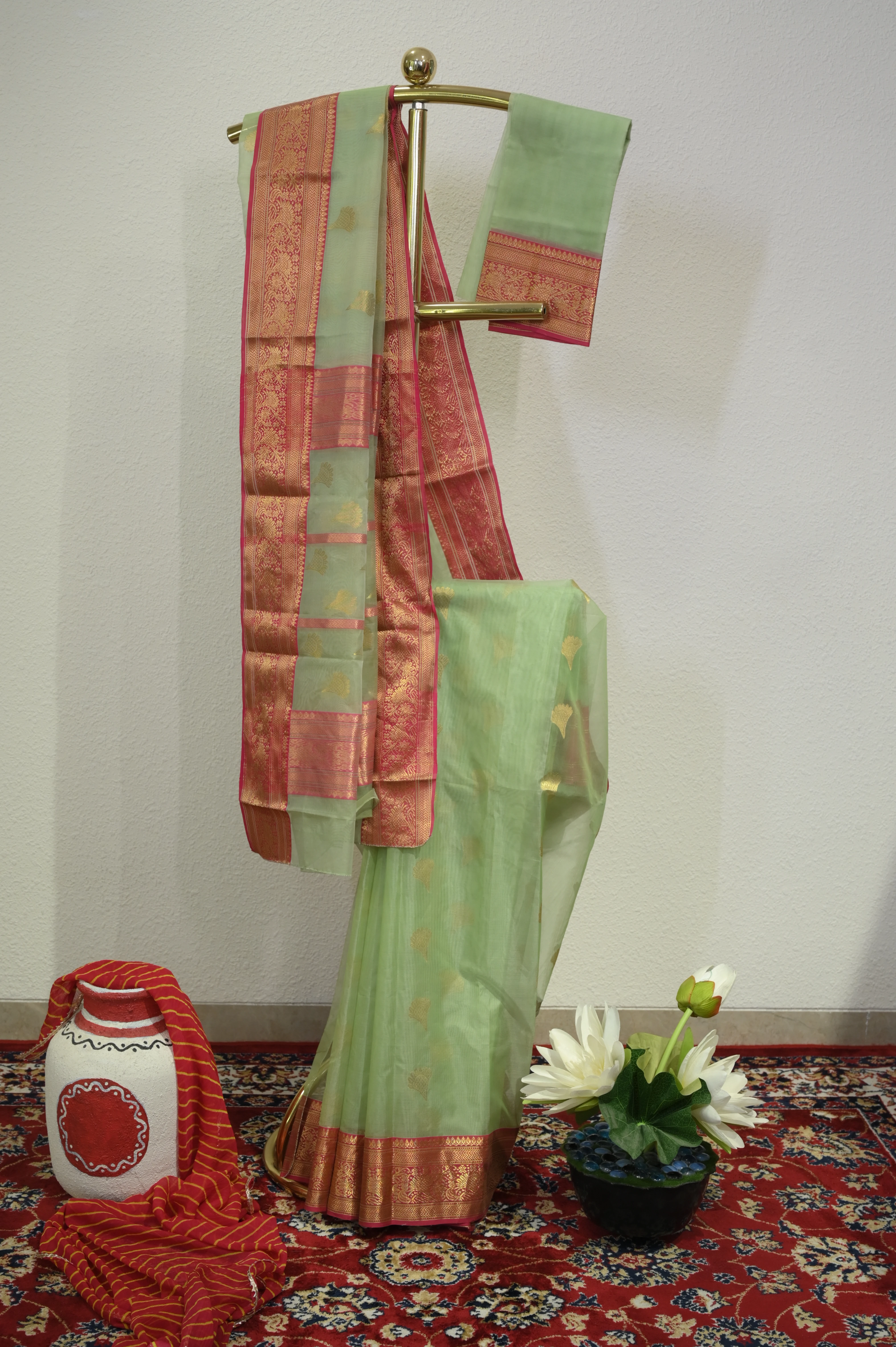 Mint Green Heritage Organza Saree