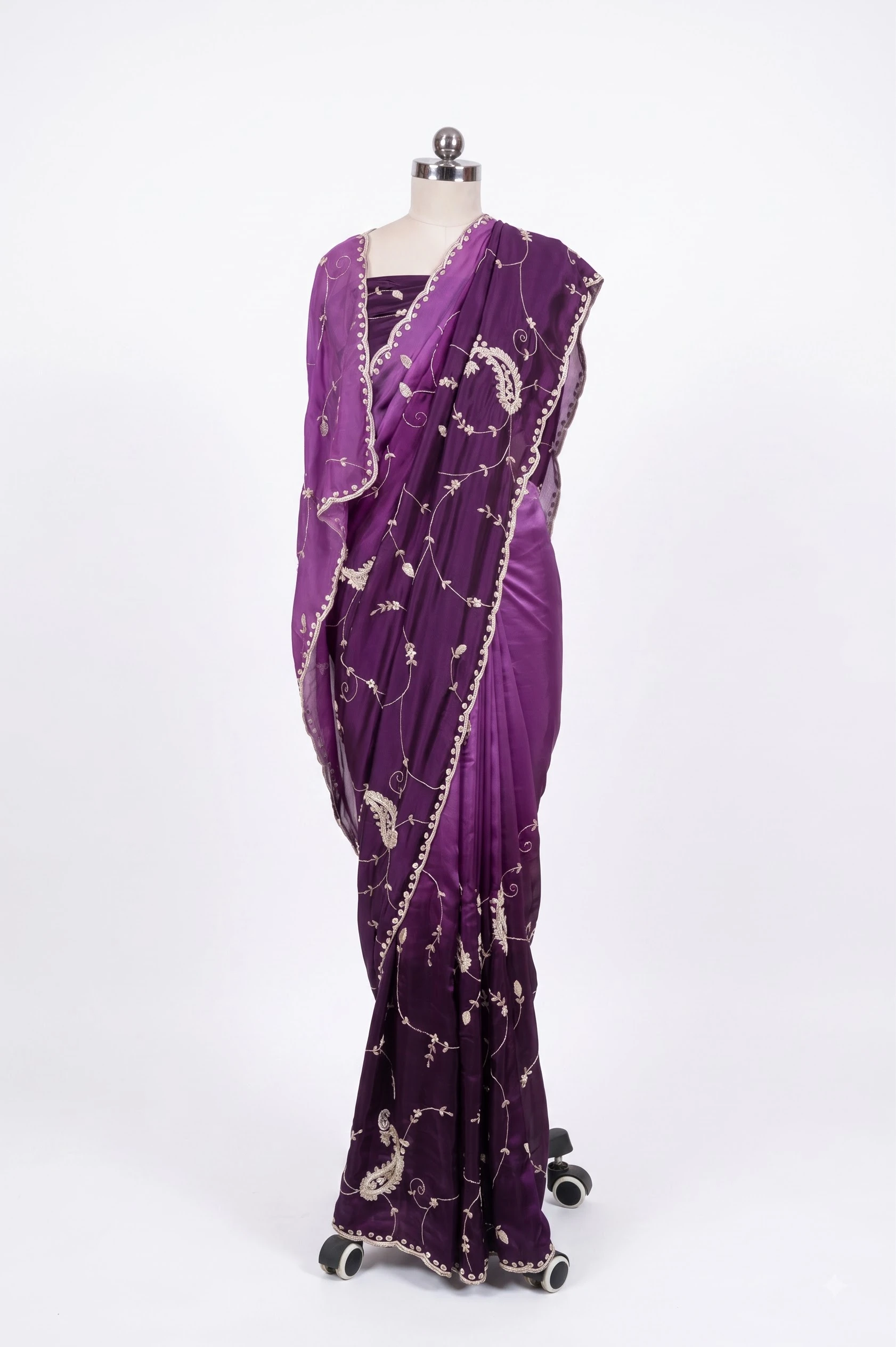 Ametrine Violet Vine Crape Saree