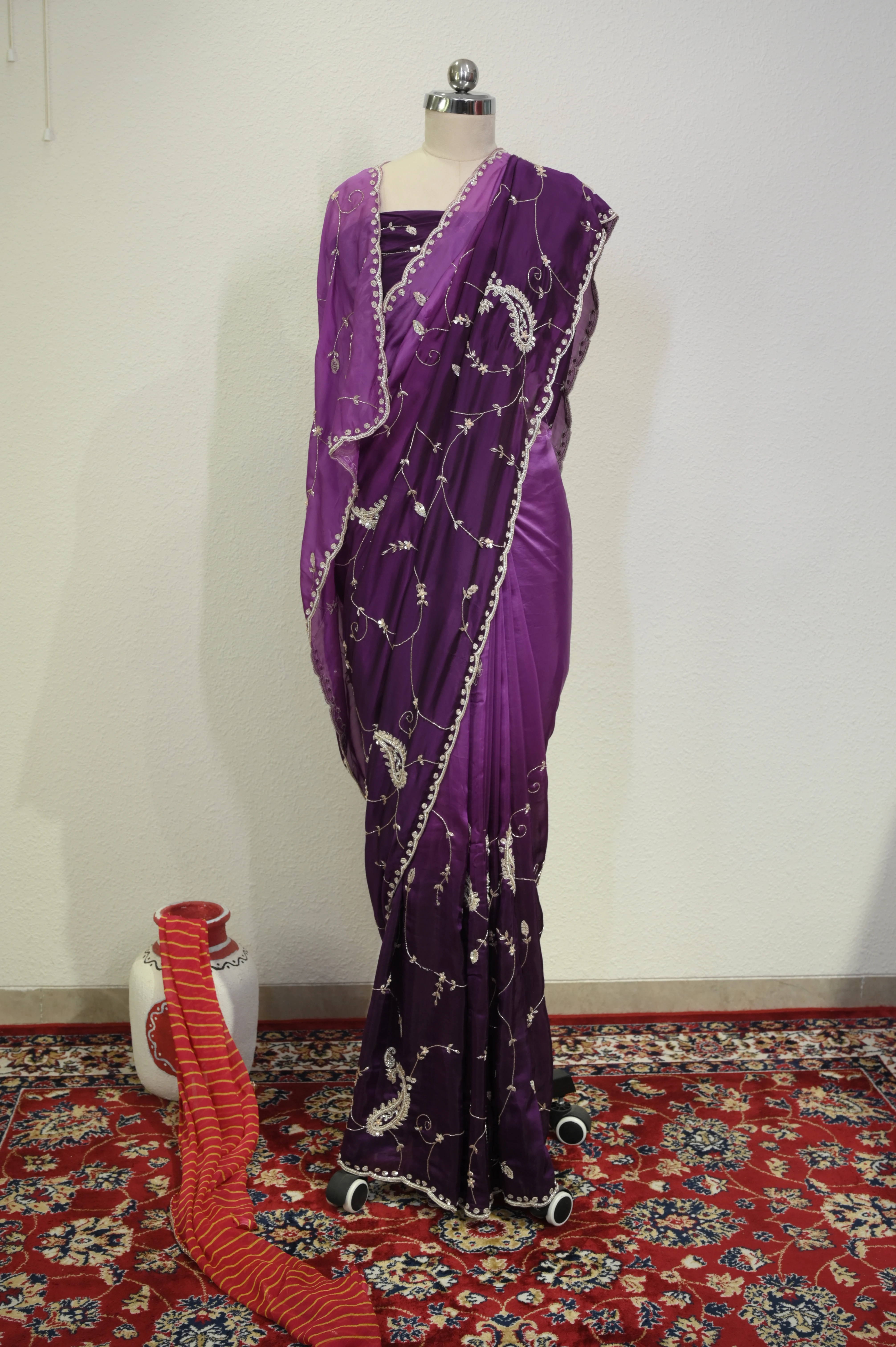 Ametrine Violet Vine Crape Saree