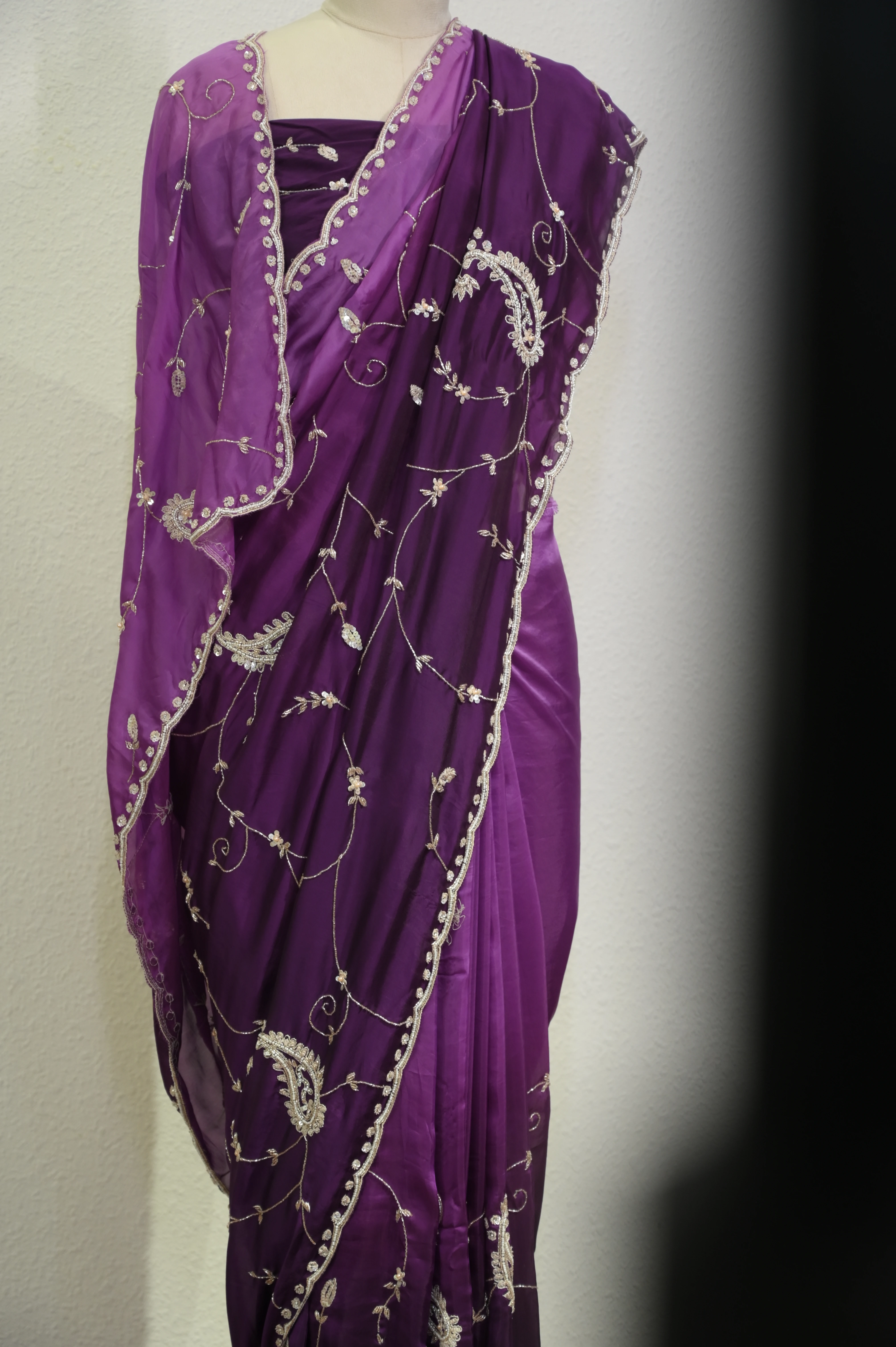 Ametrine Violet Vine Crape Saree