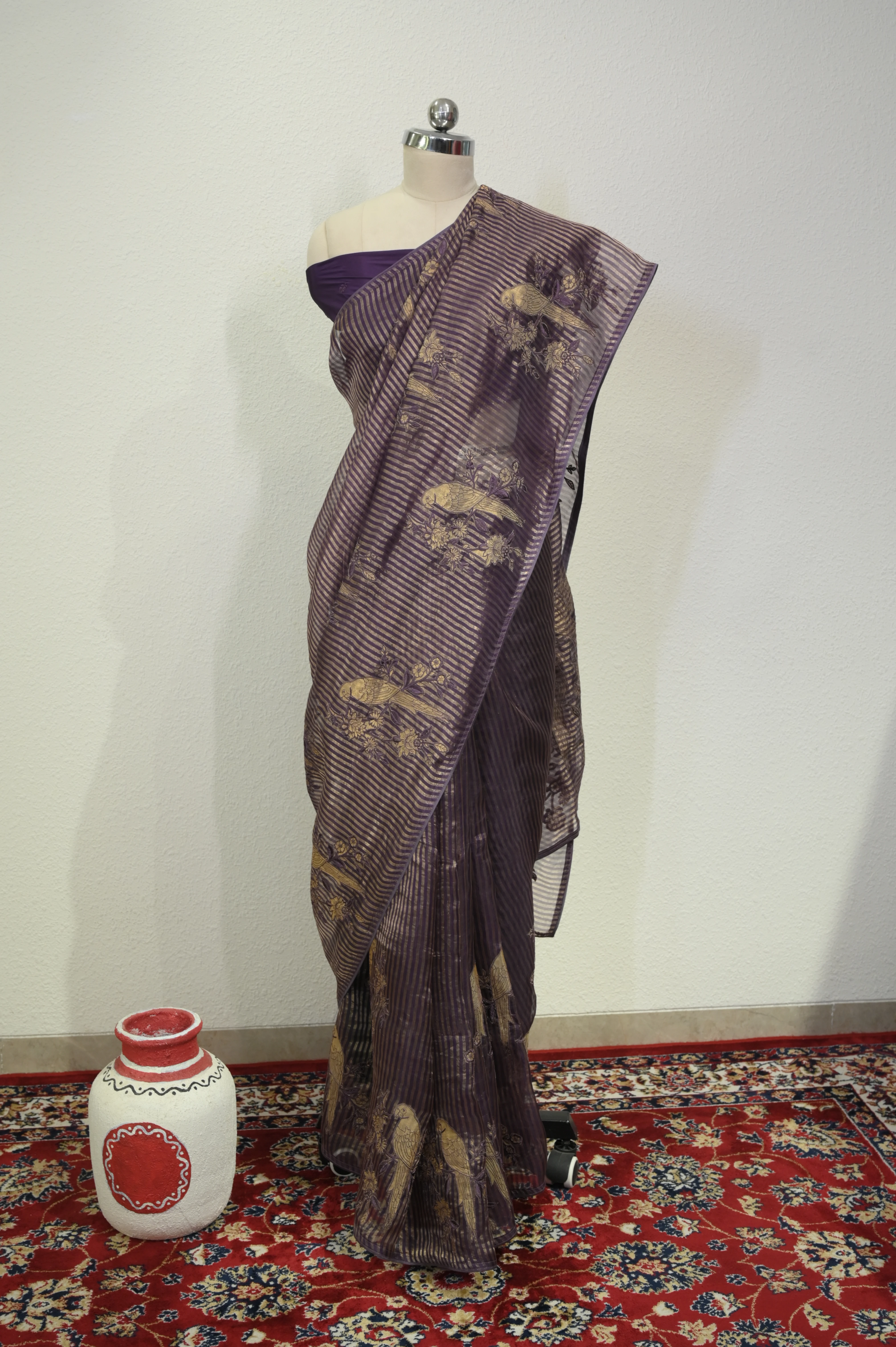 Mulberry Striped Avian Tissue Saree