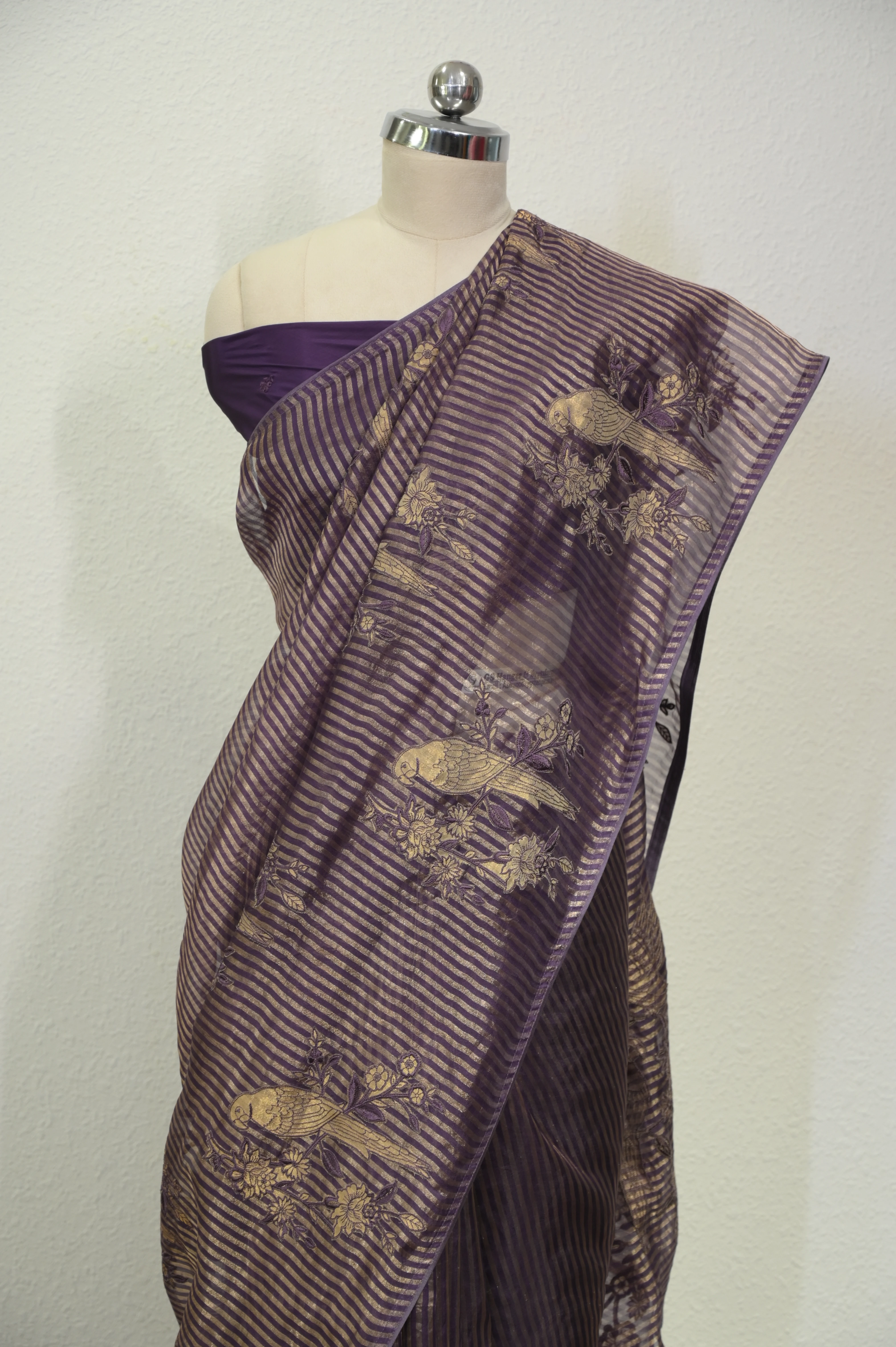 Mulberry Striped Avian Tissue Saree