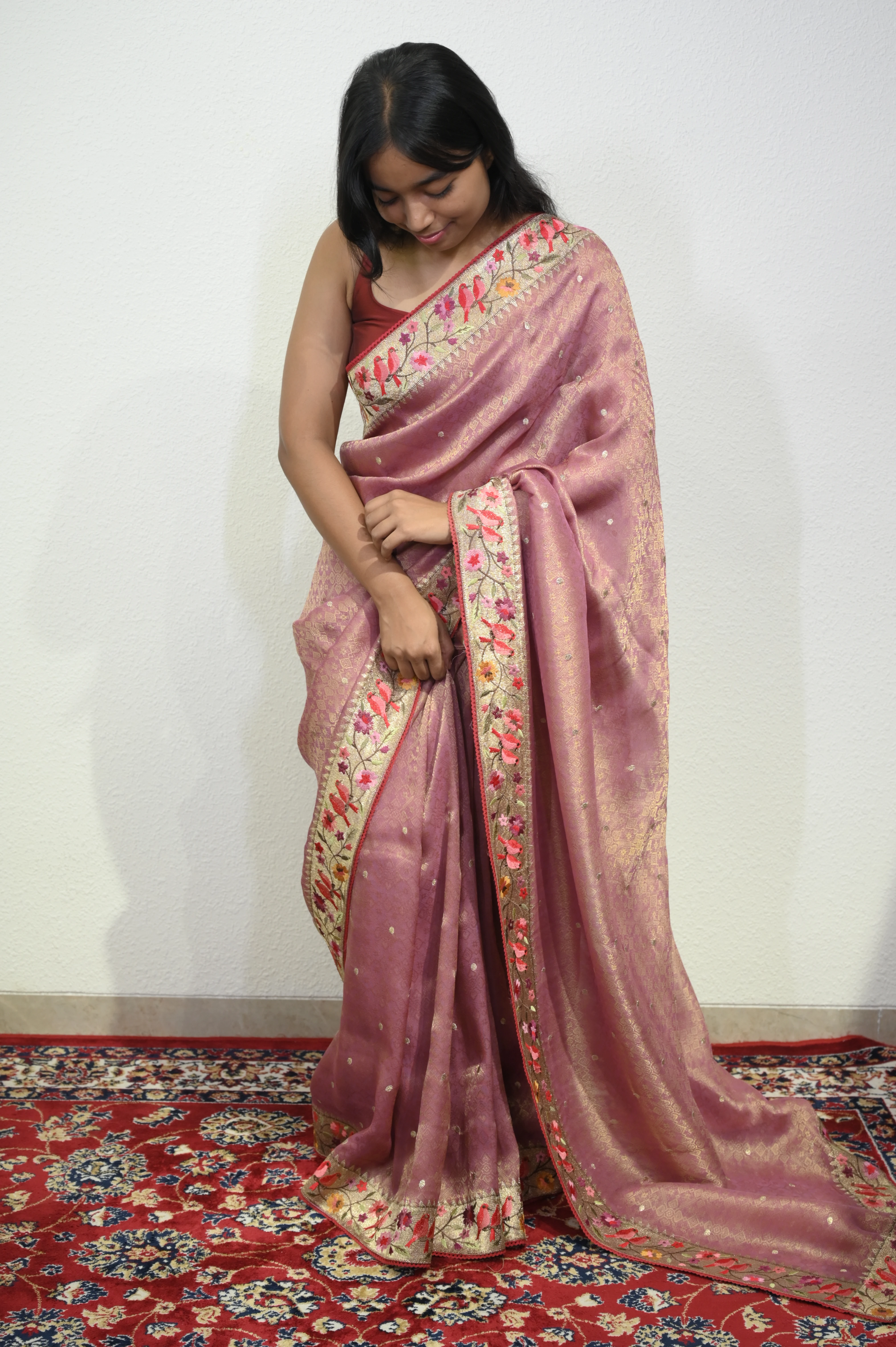 Rose Gold Tissue Banarasi Silk Saree