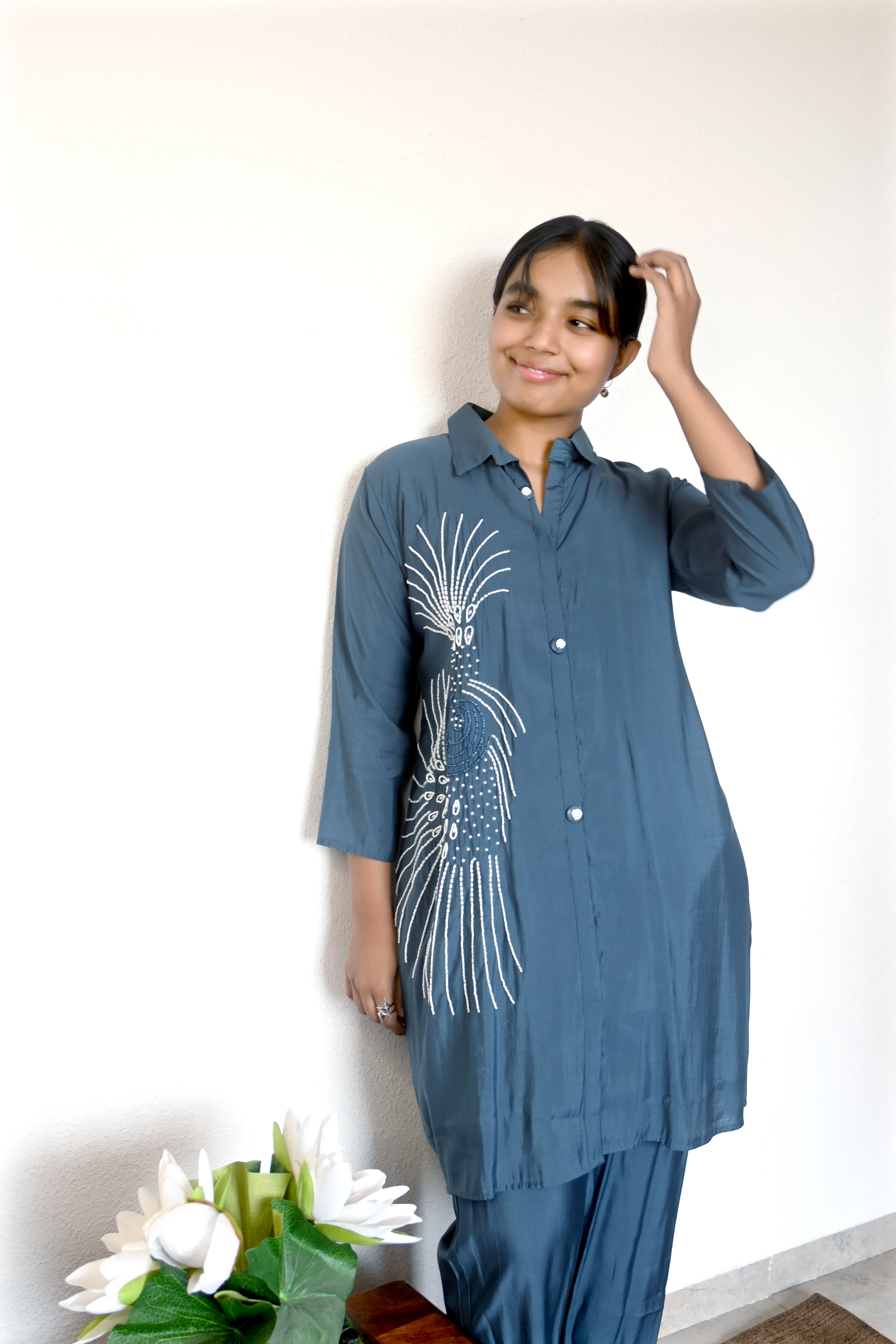 Slate Radiance Embroidered Co-Ord Set