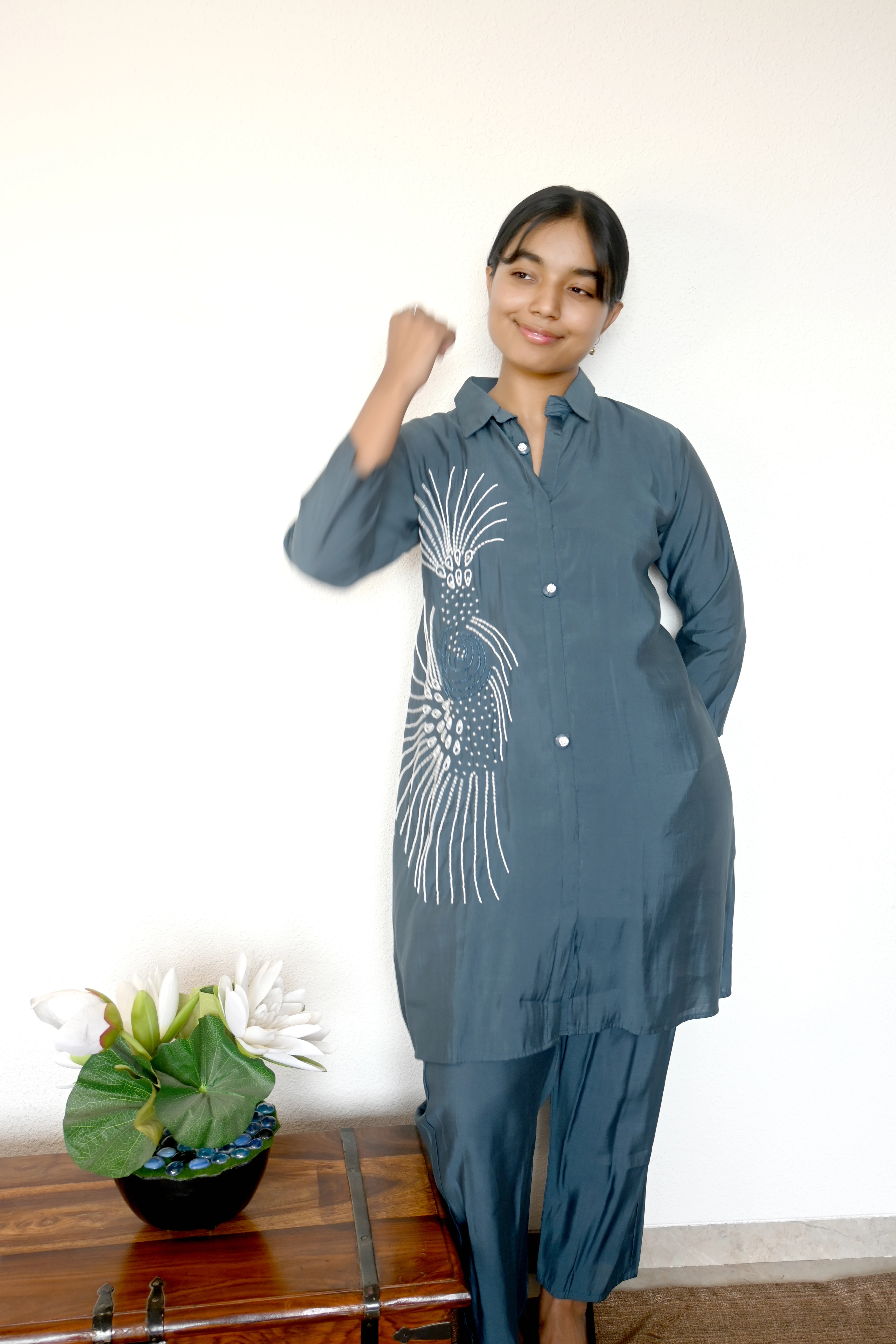 Slate Radiance Embroidered Co-Ord Set