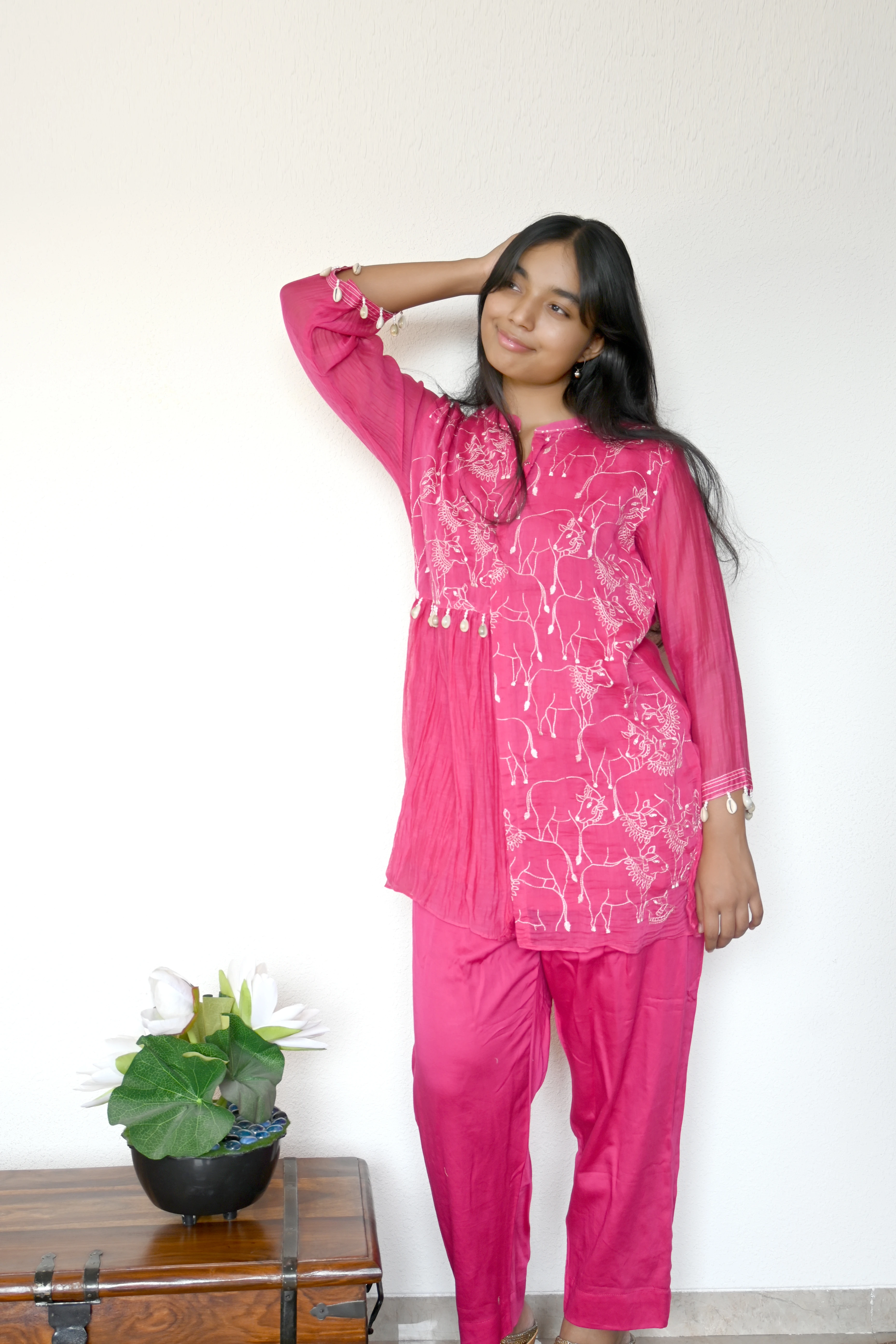 Magenta Pichwai Embroidered Folklore Co-Ord set