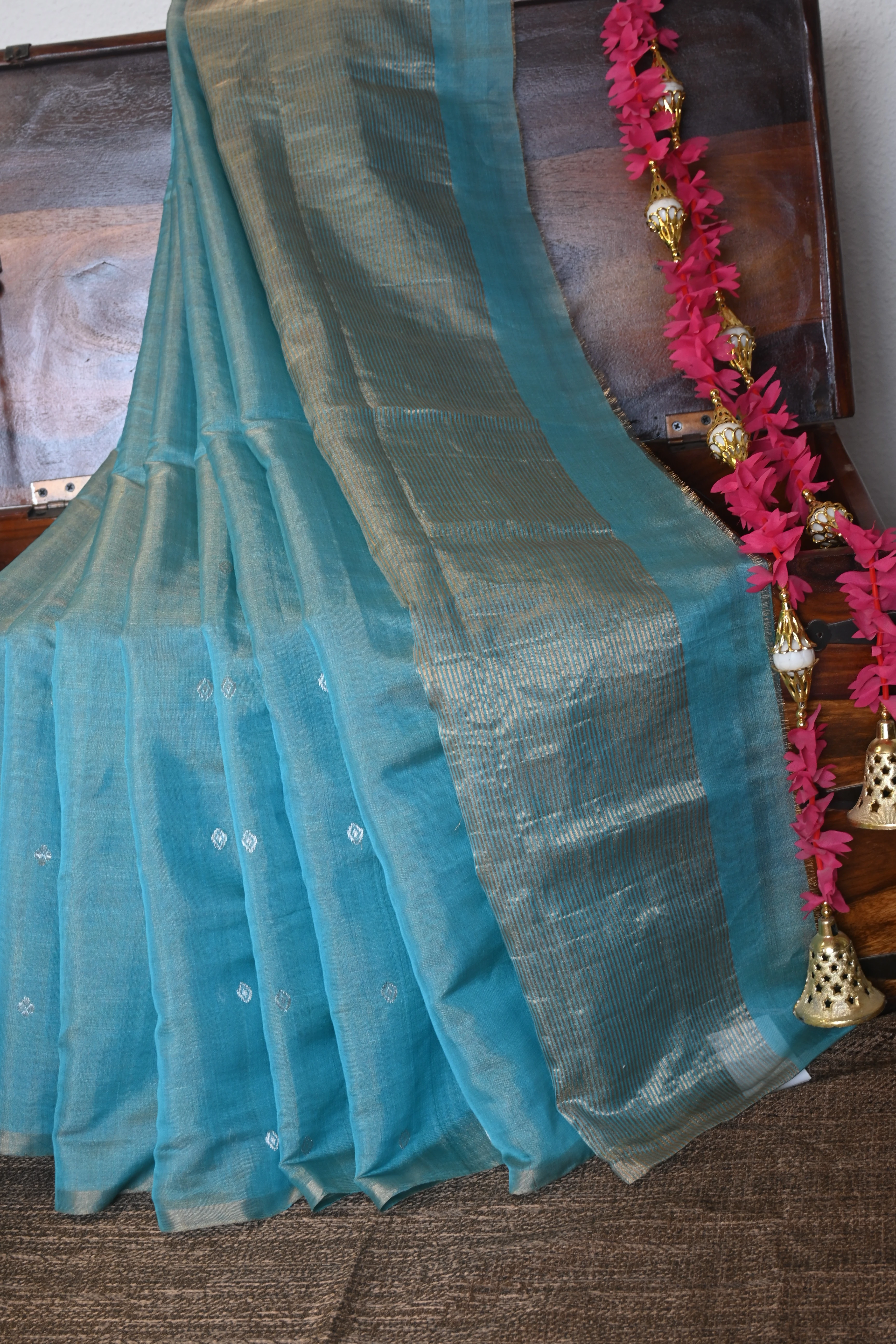 Cerulean Blue Chanderi Tissue-Silk Saree