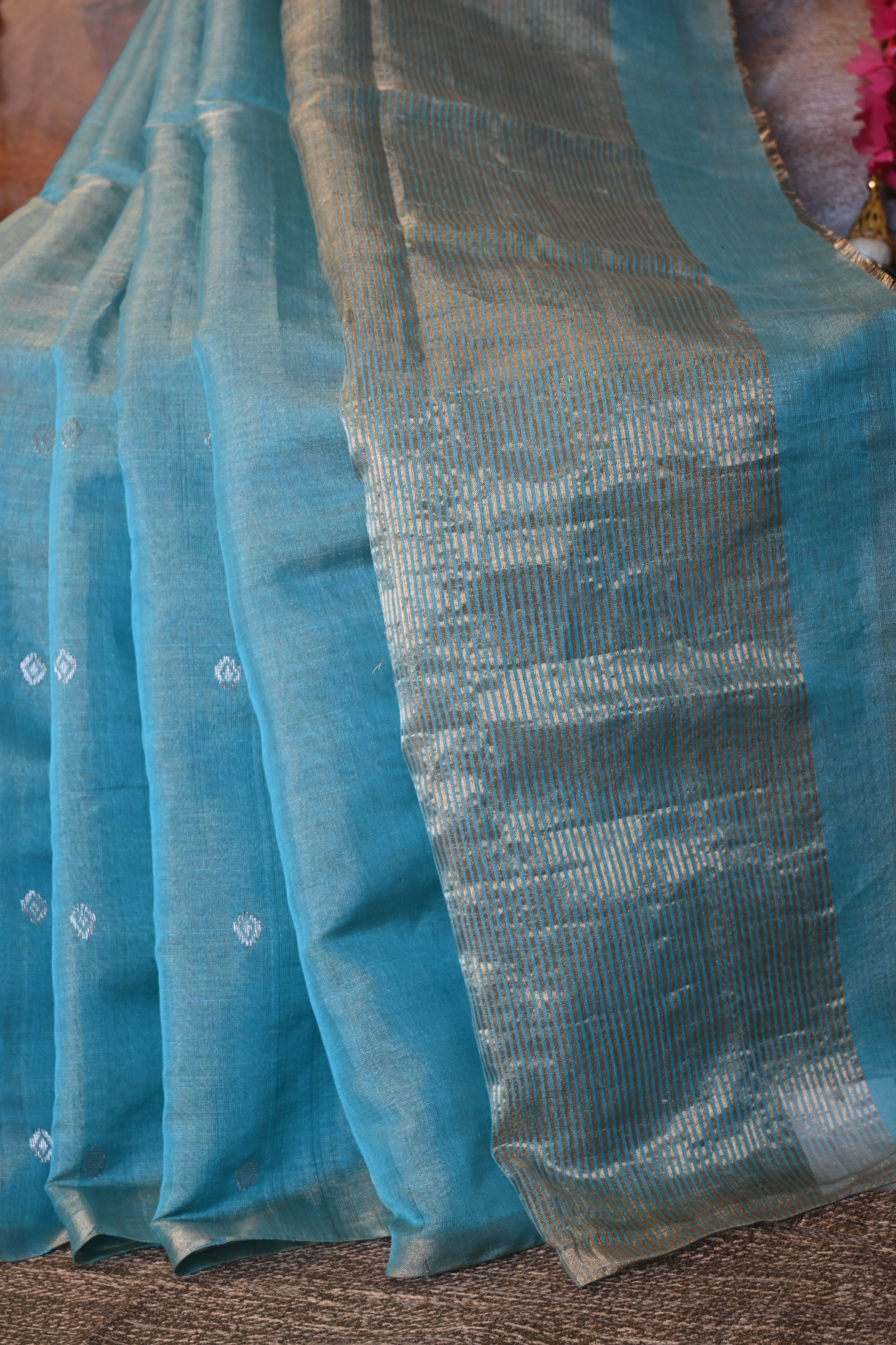 Cerulean Blue Chanderi Tissue-Silk Saree
