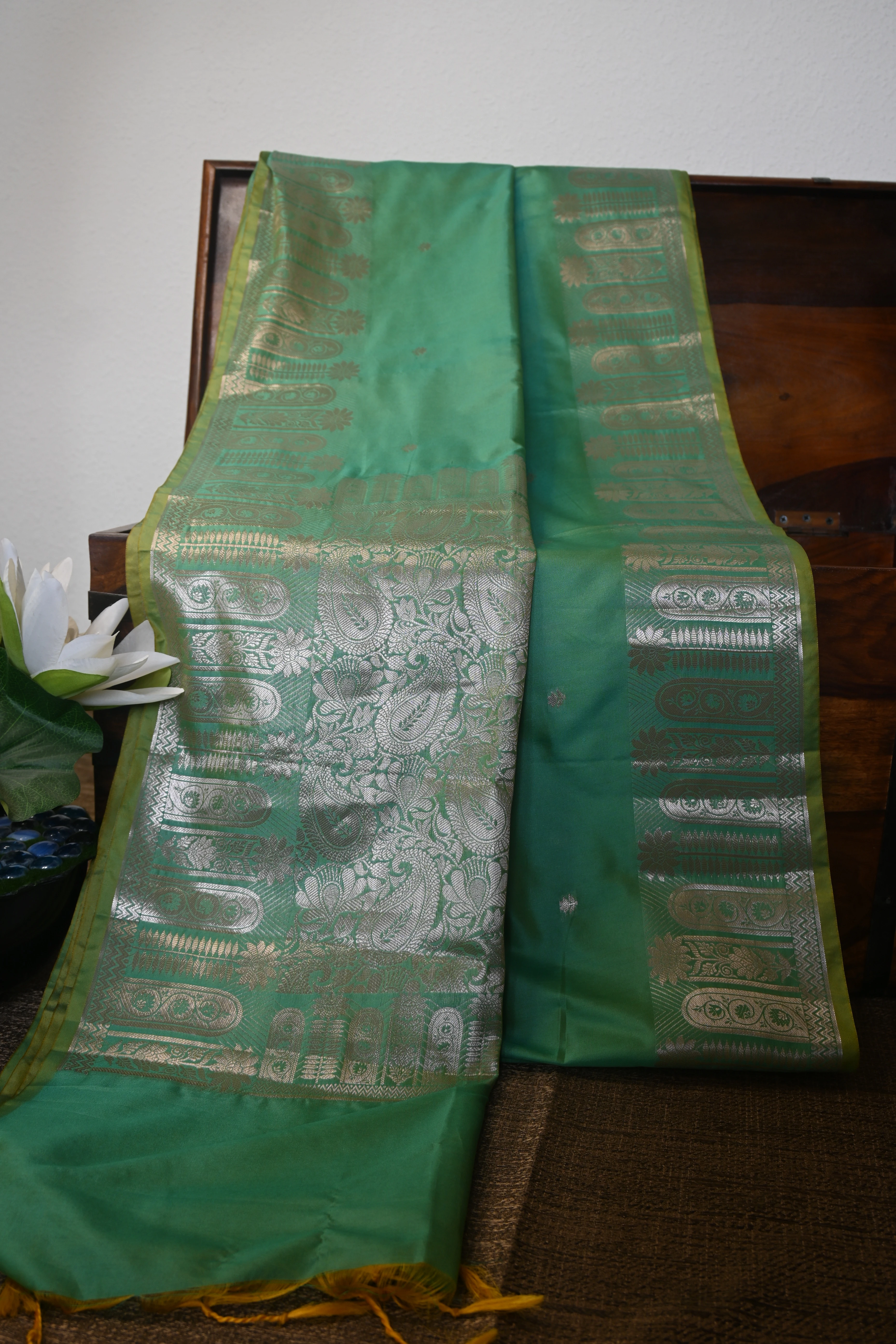 Parrot Green Kanjivaram Silk Saree