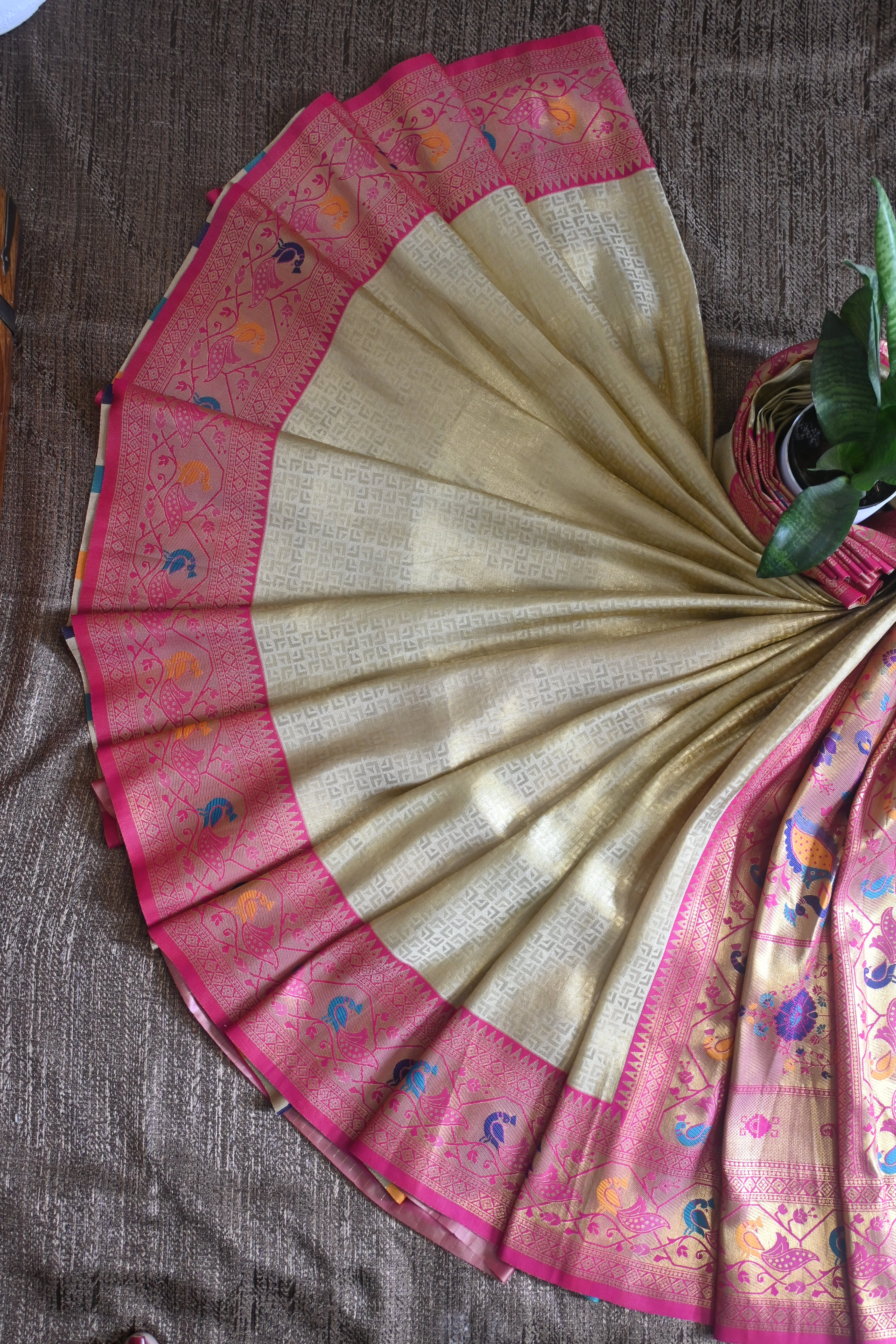 Gold Geometric Paithani-Style silk Saree
