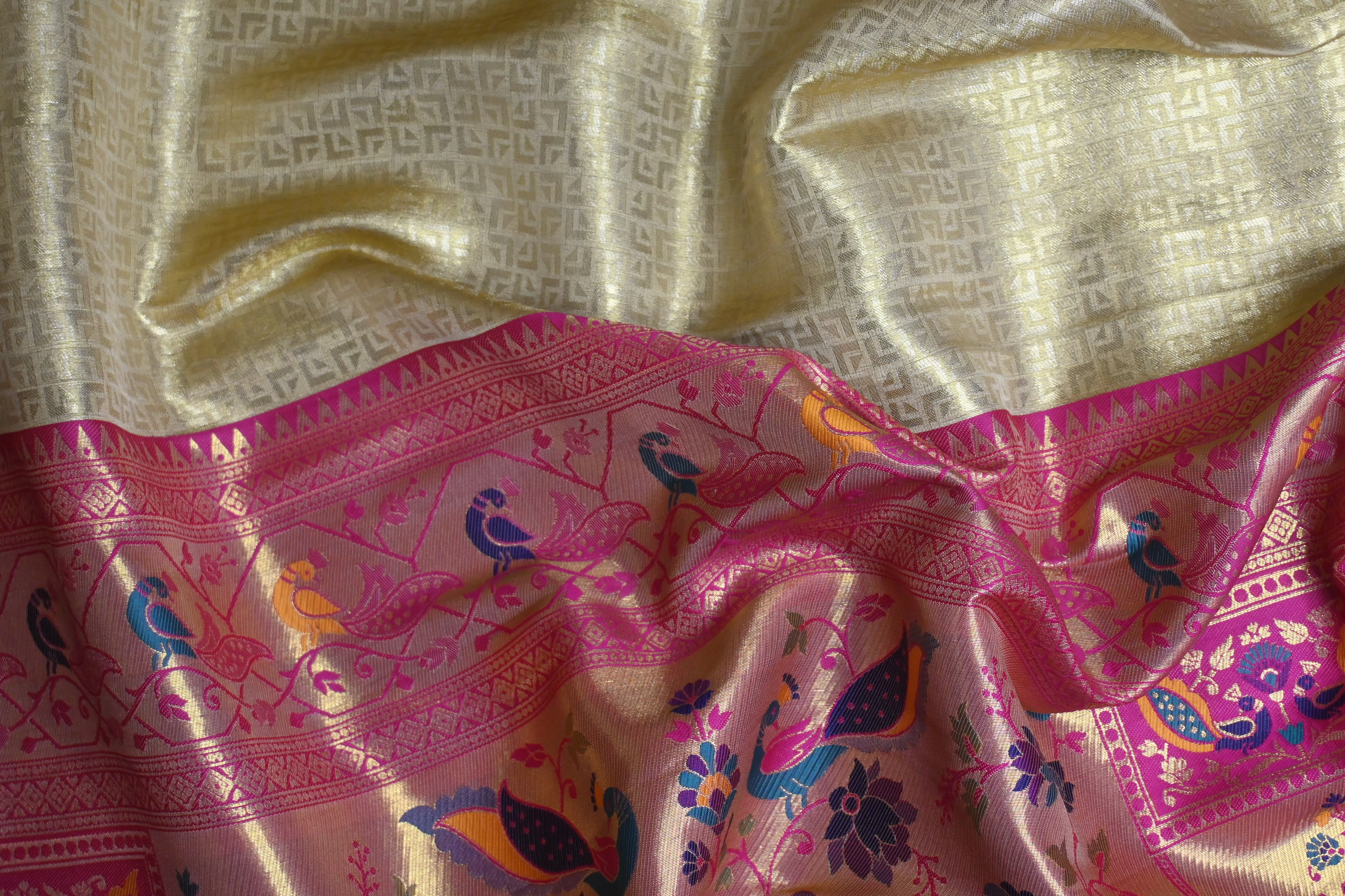 Gold Geometric Paithani-Style silk Saree