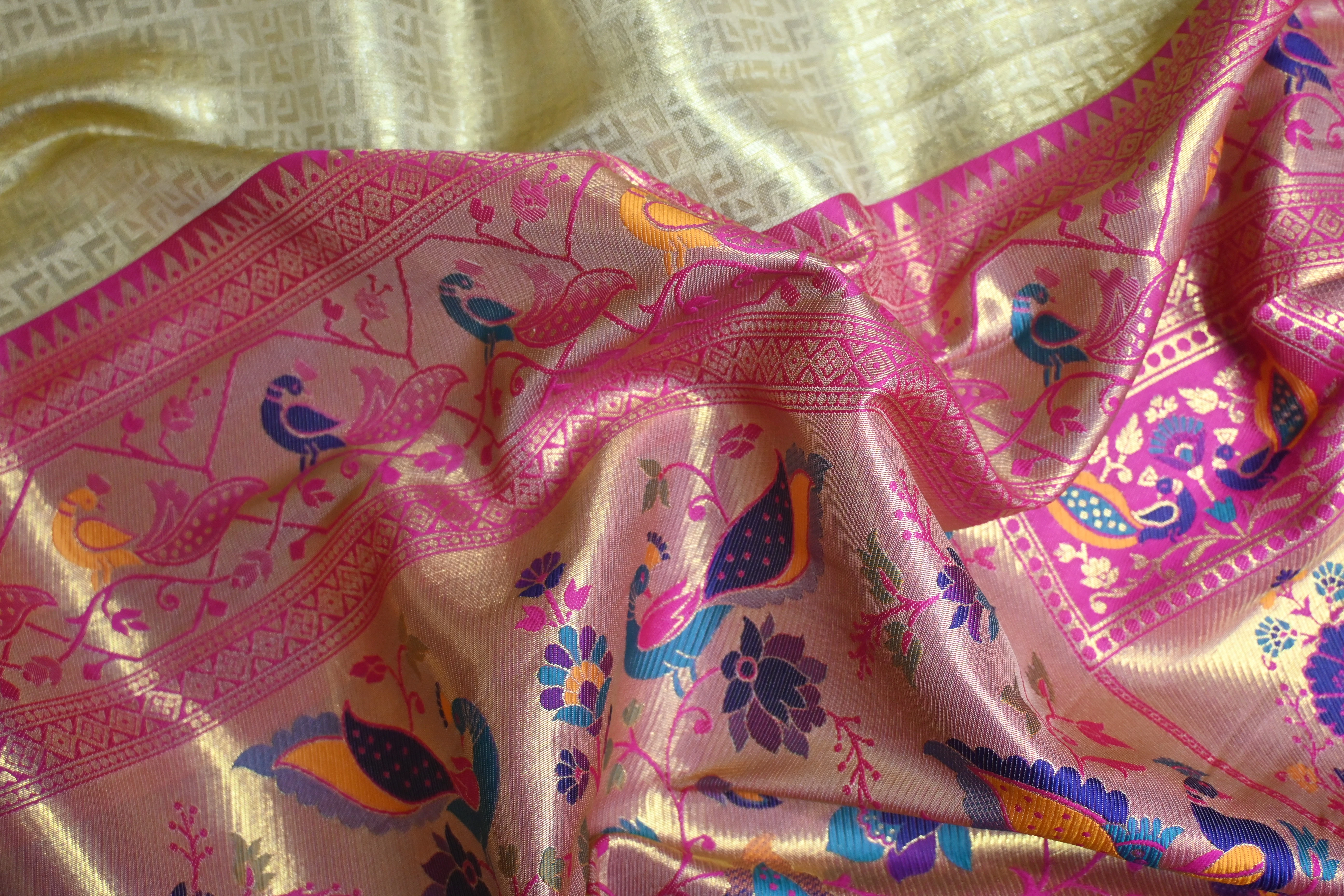 Gold Geometric Paithani-Style silk Saree