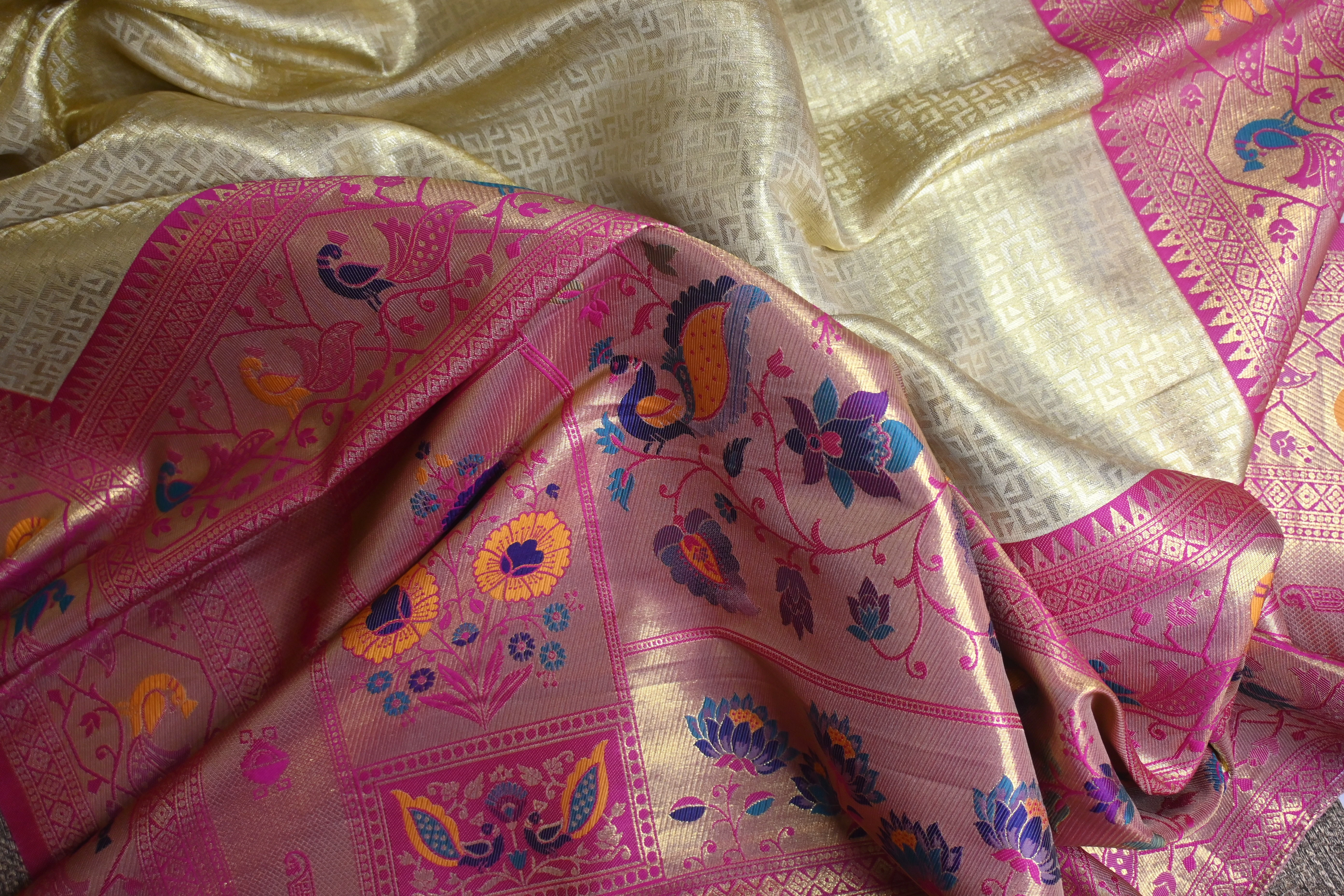 Gold Geometric Paithani-Style silk Saree