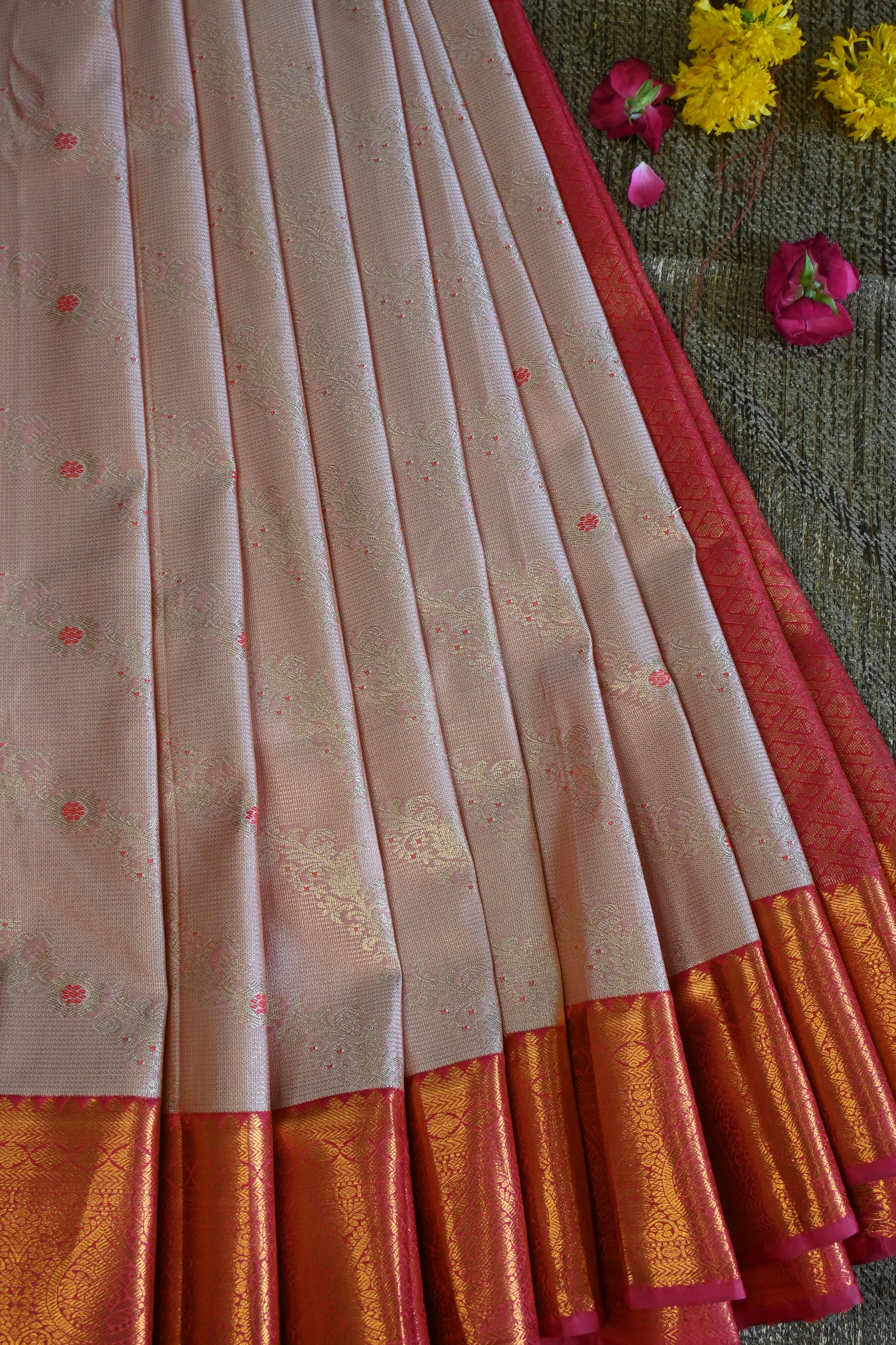 Pastel Pink & Crimson Kanjivaram Saree