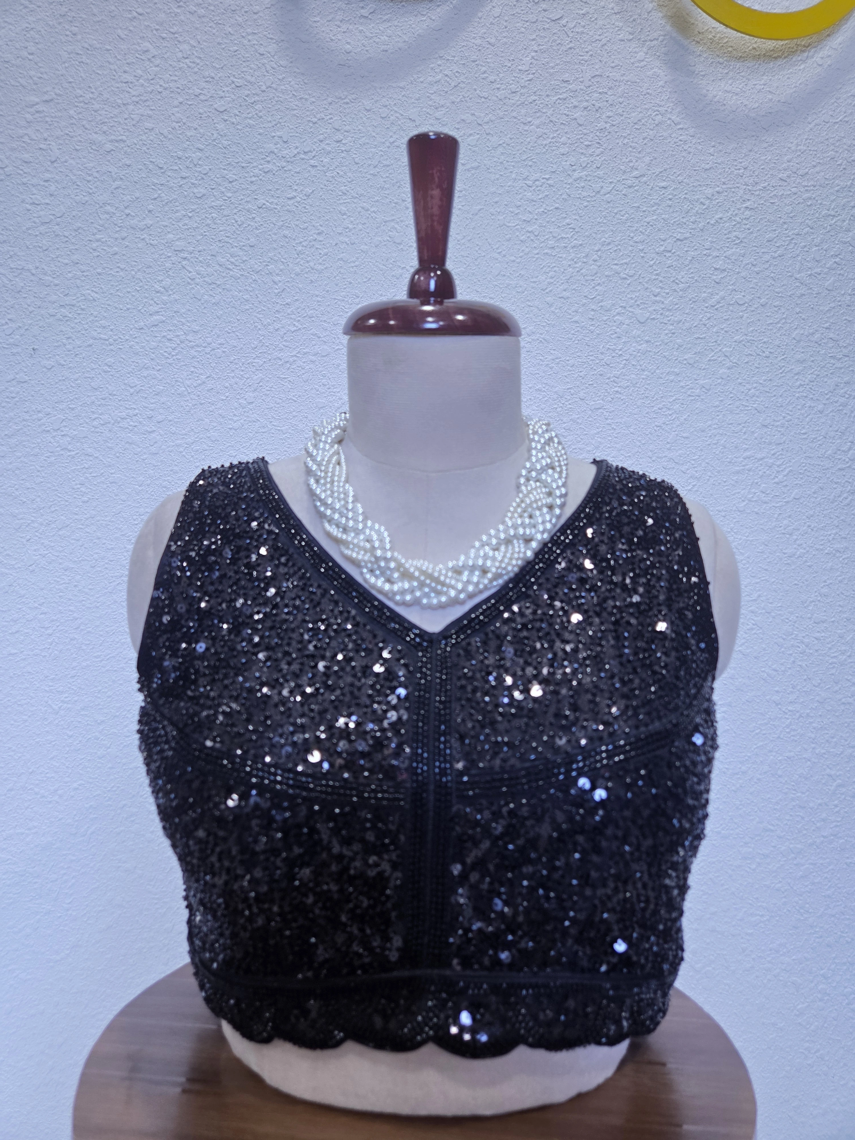 Midnight Glamour Black Sequin Blouse