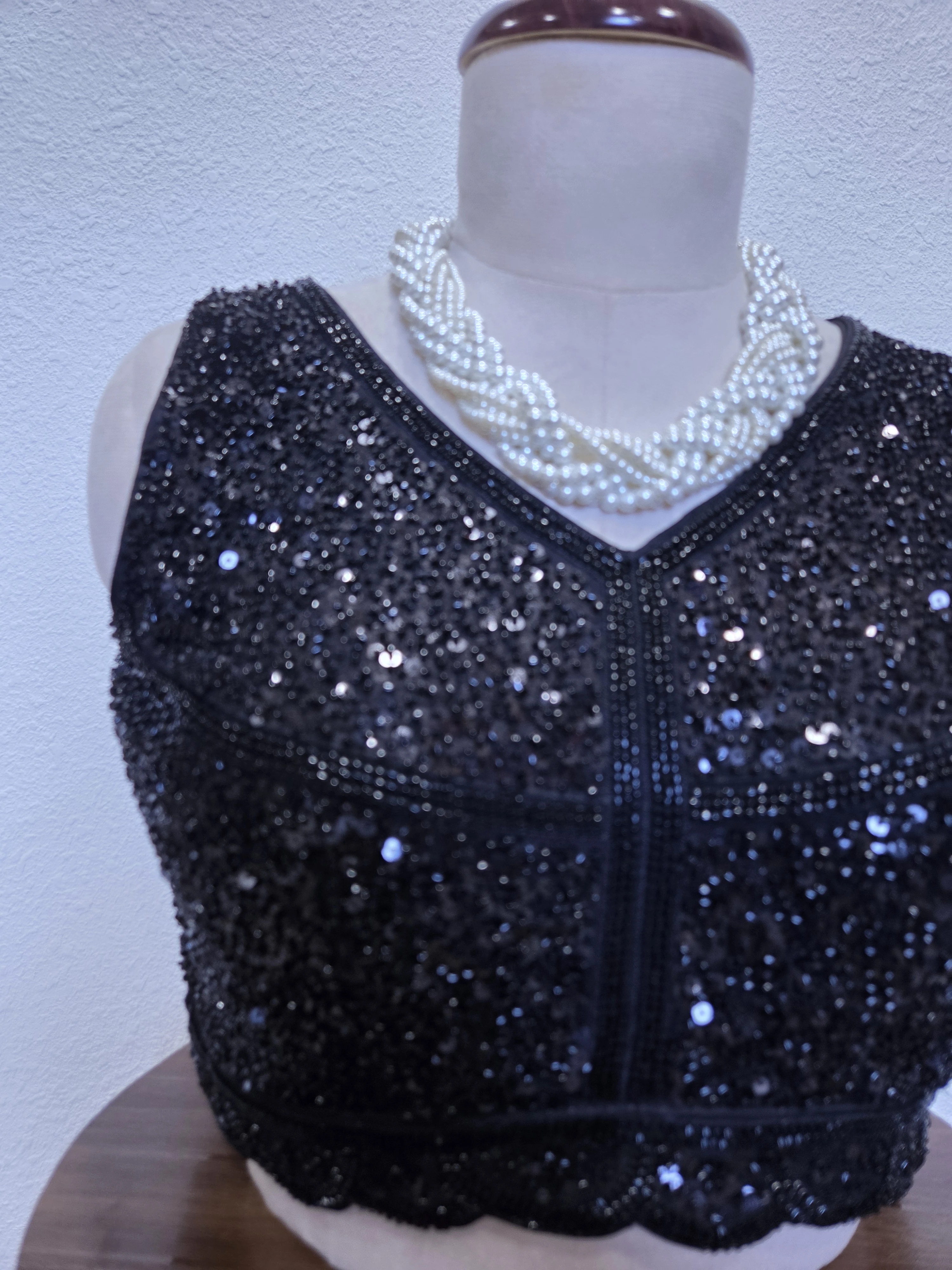 Midnight Glamour Black Sequin Blouse