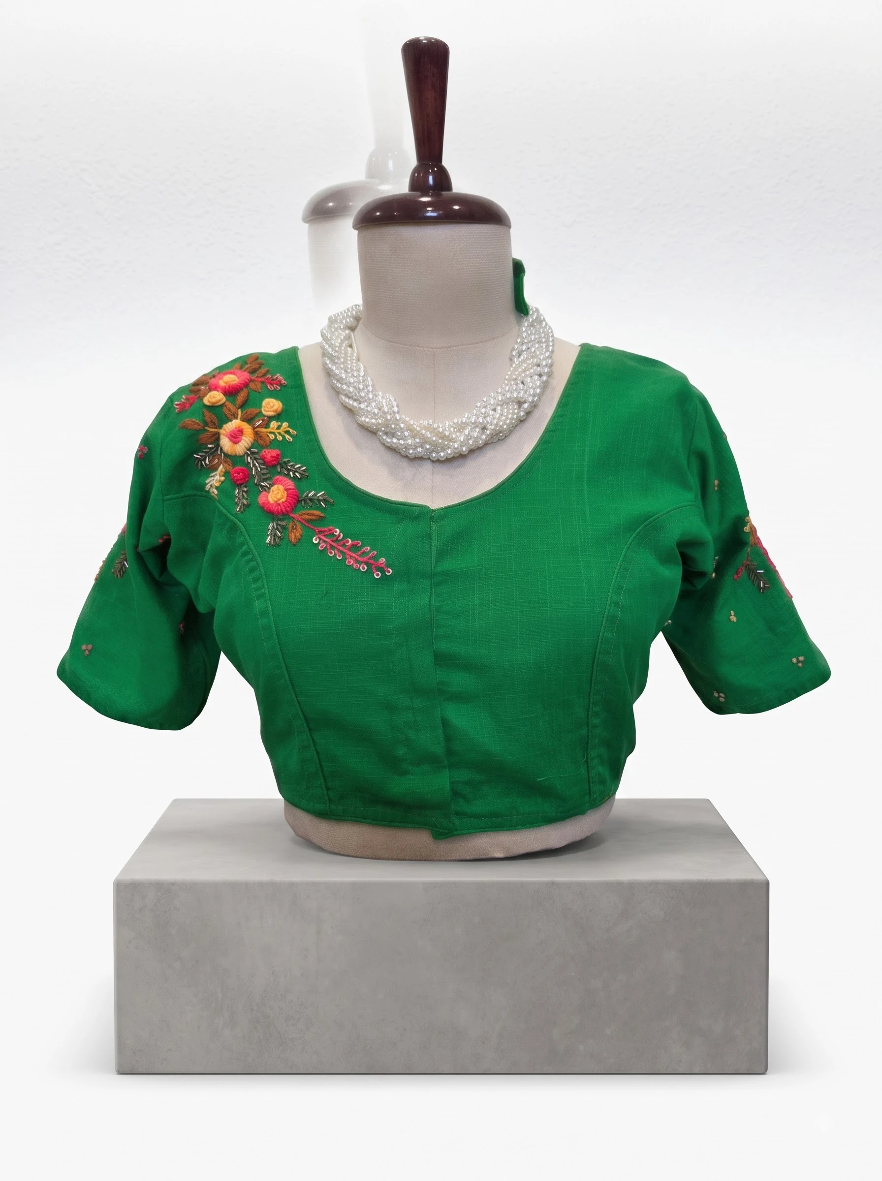 Emerald Green Floral Embroidered Blouse