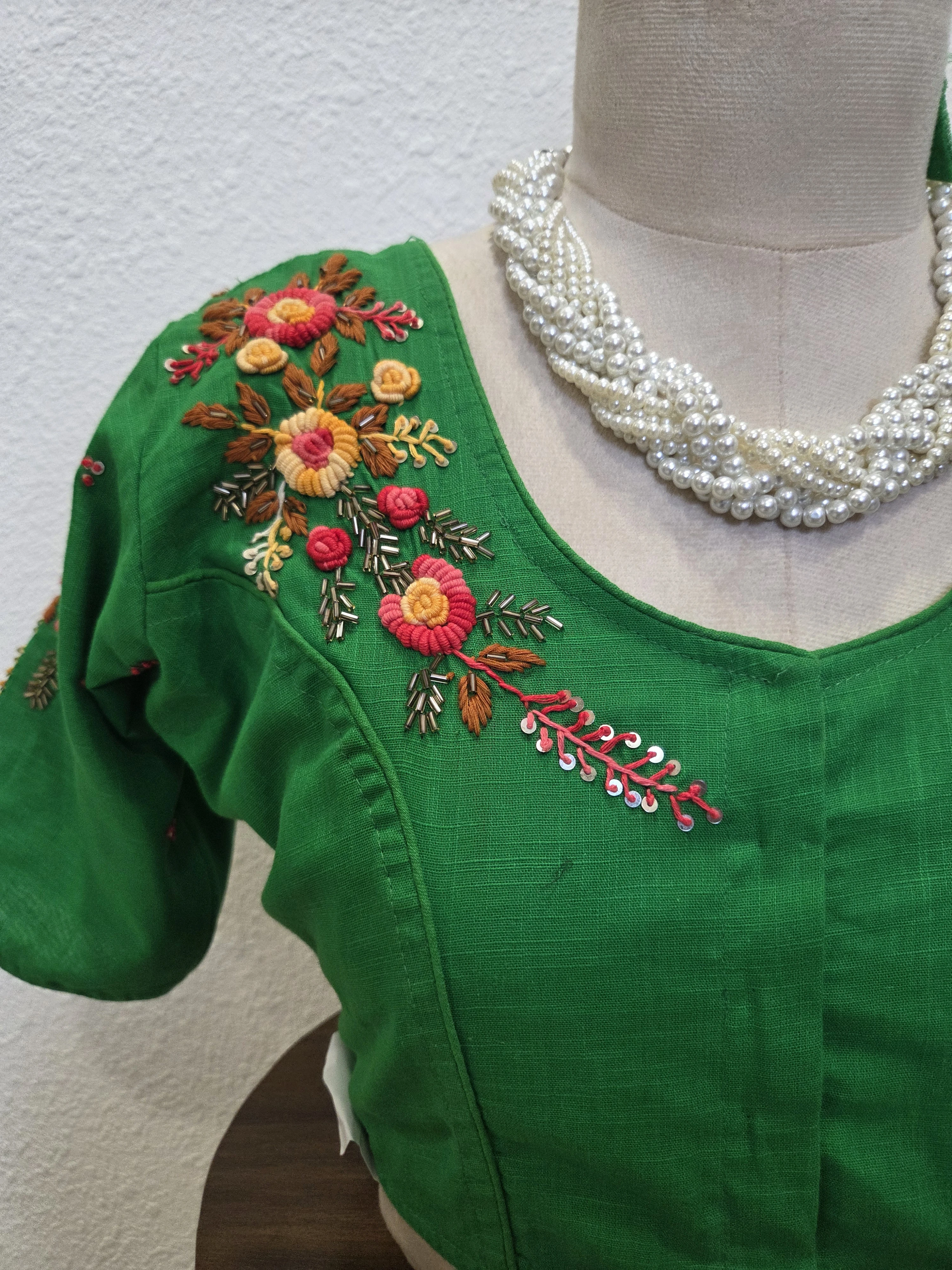 Emerald Green Floral Embroidered Blouse