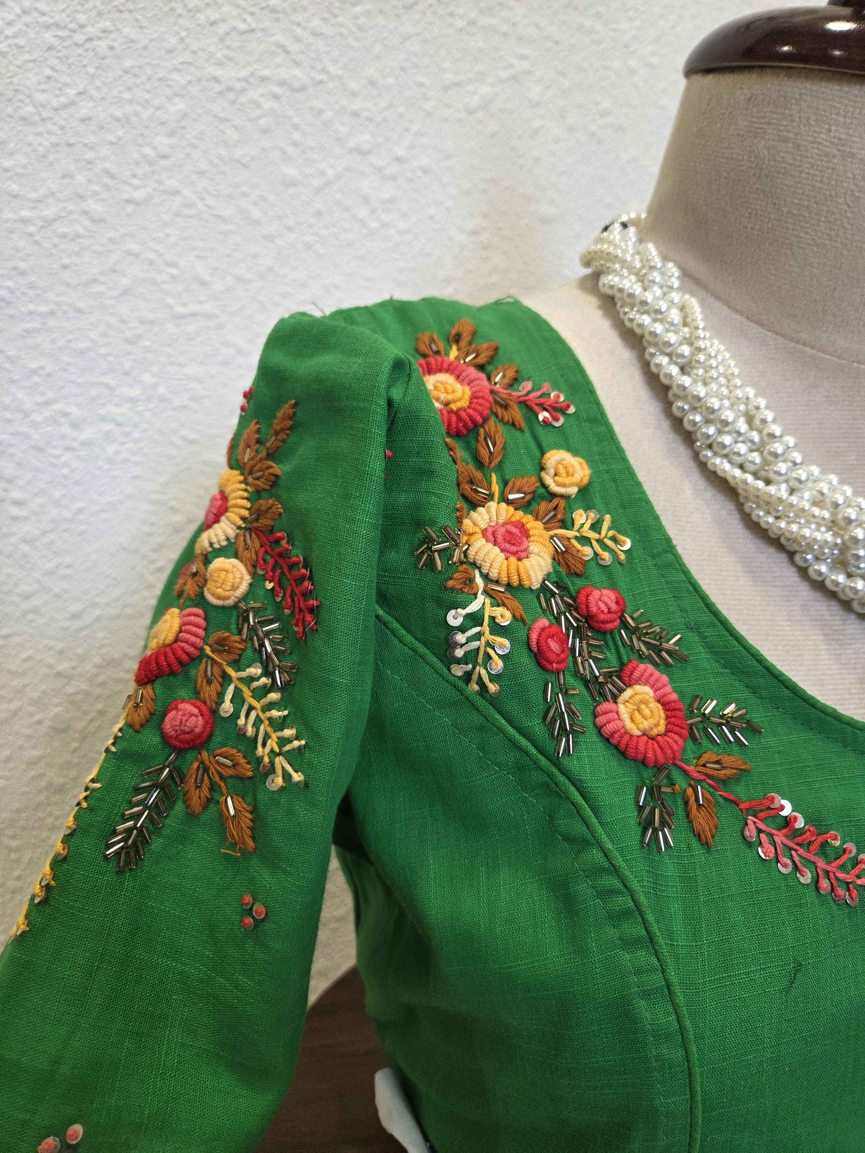 Emerald Green Floral Embroidered Blouse