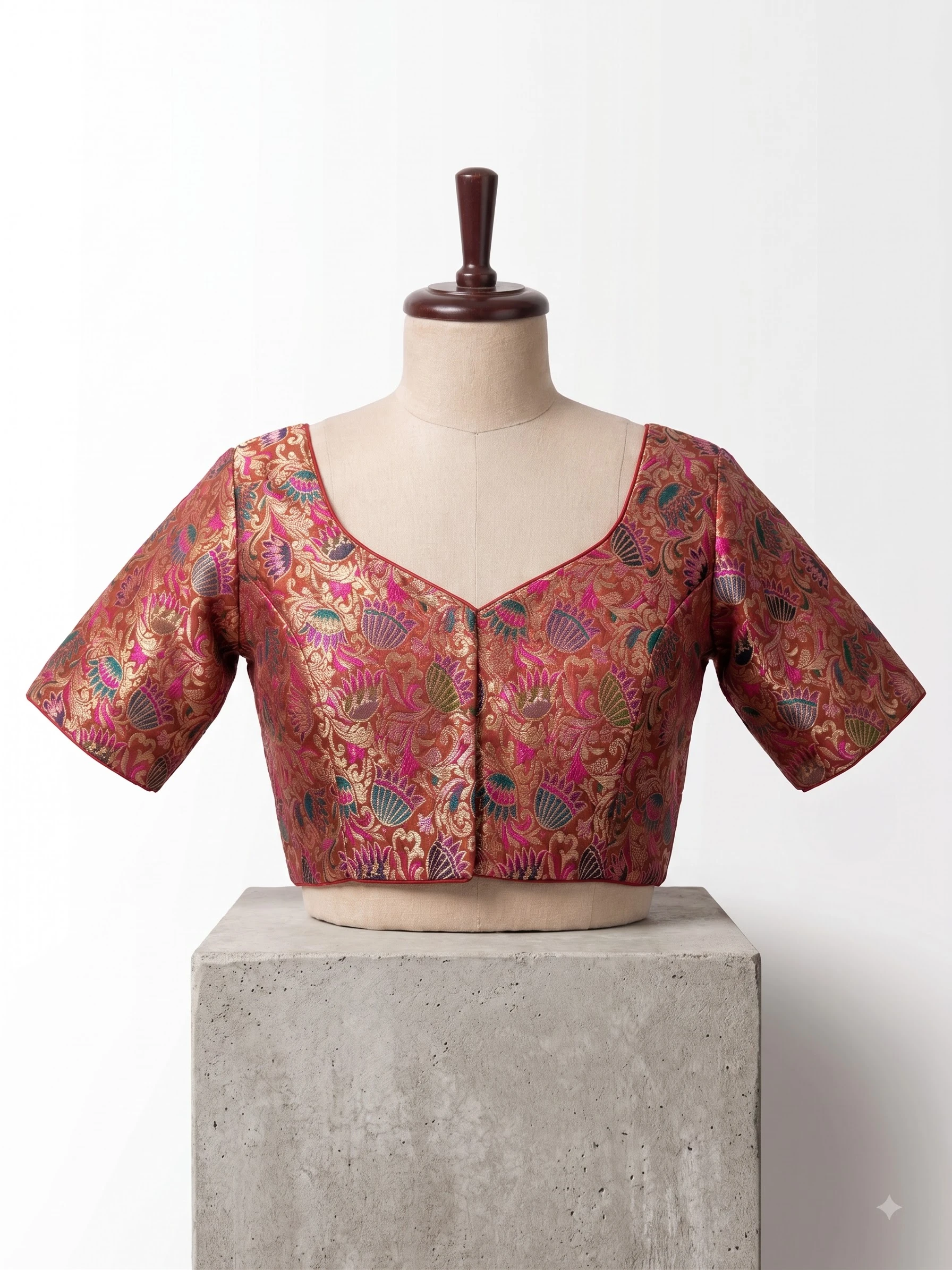 Gilded Blossom Copper Brocade Blouse