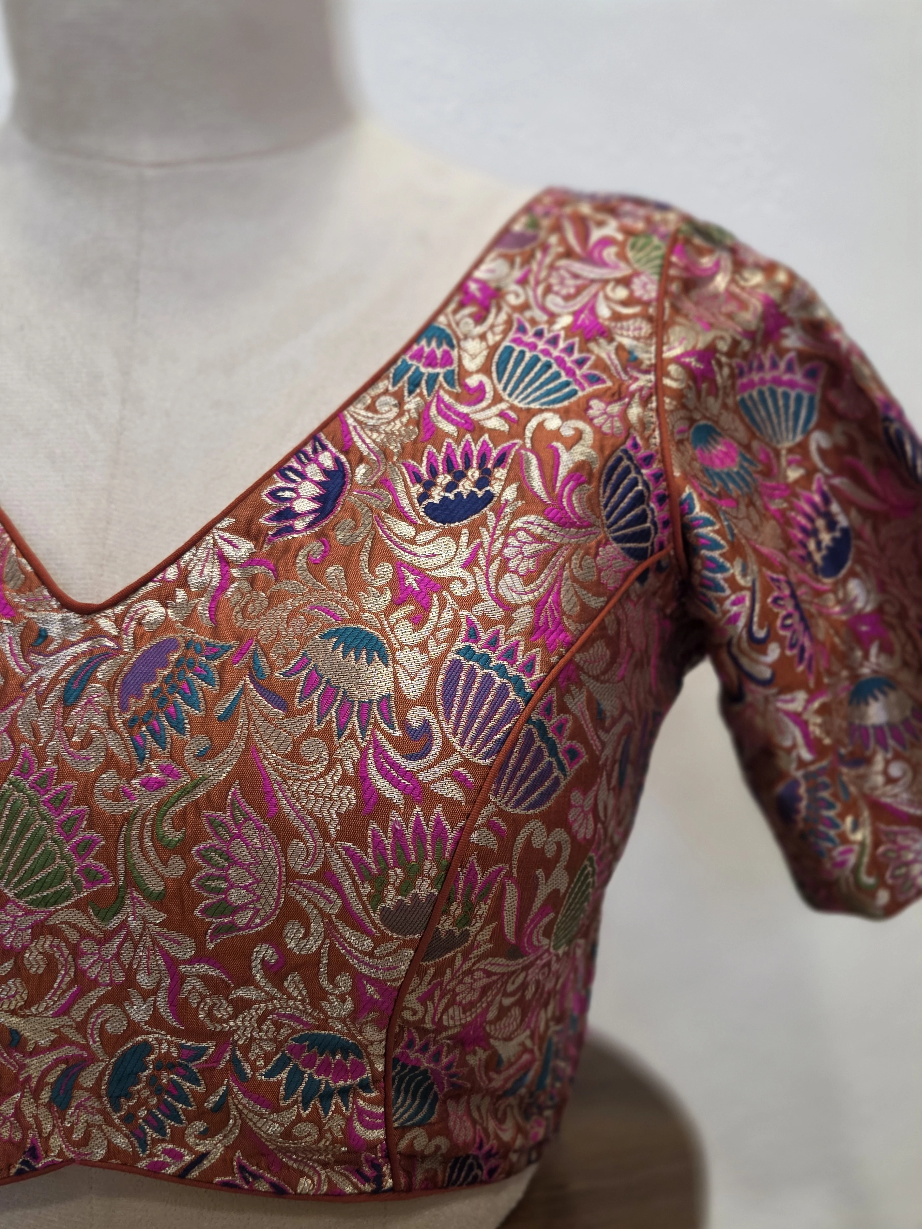 Gilded Blossom Copper Brocade Blouse