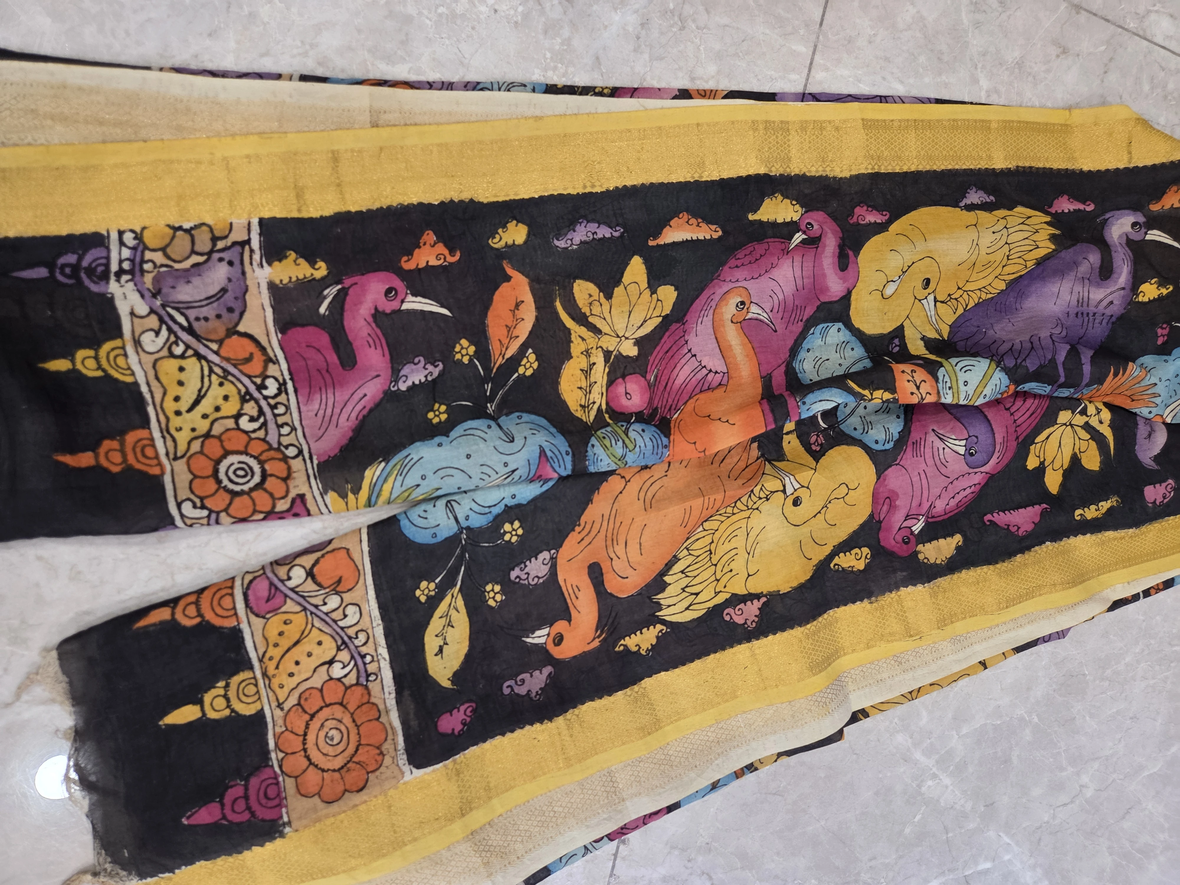 Midnight Avian Kalamkari Print Dupatta