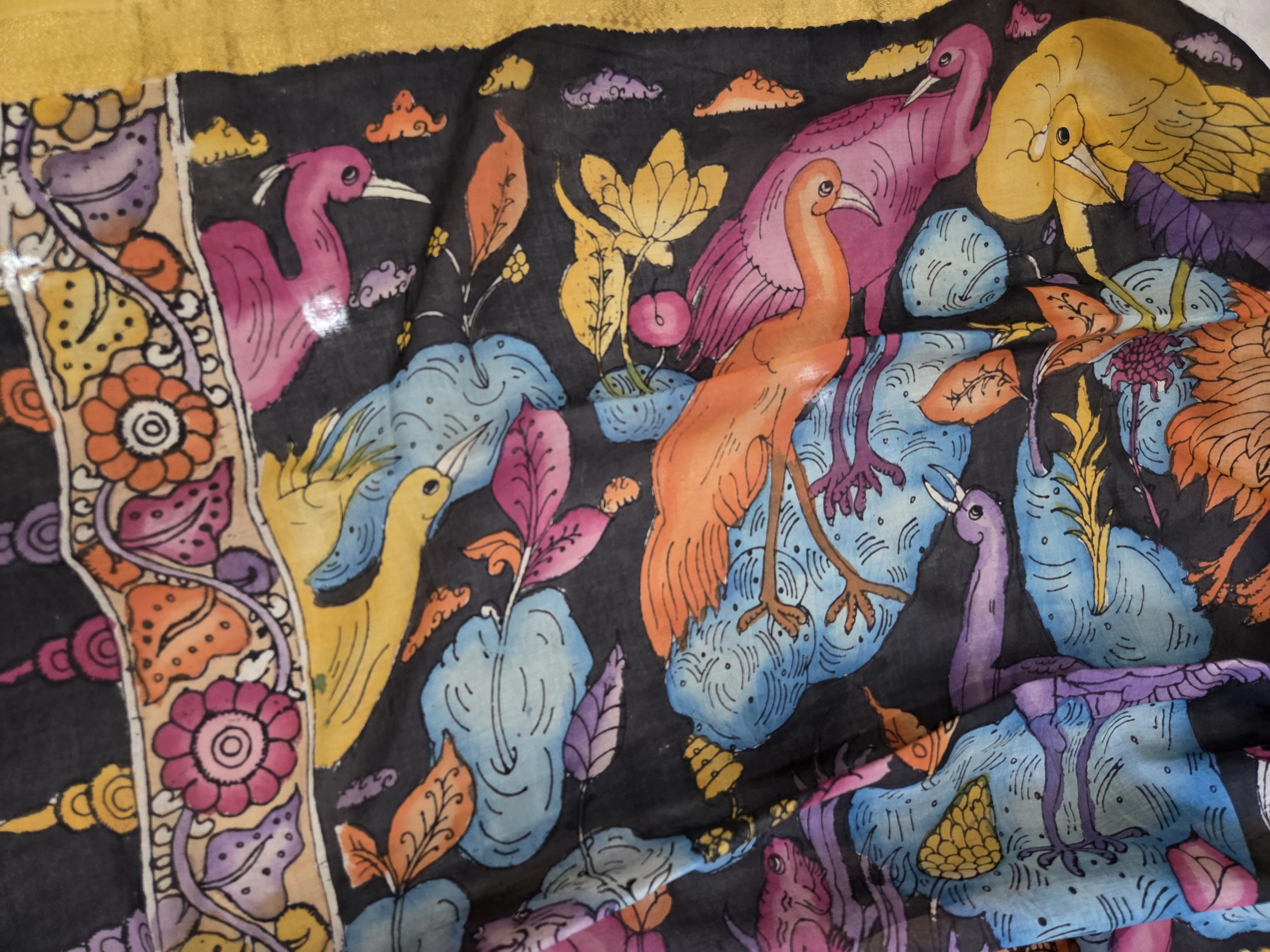 Midnight Avian Kalamkari Print Dupatta
