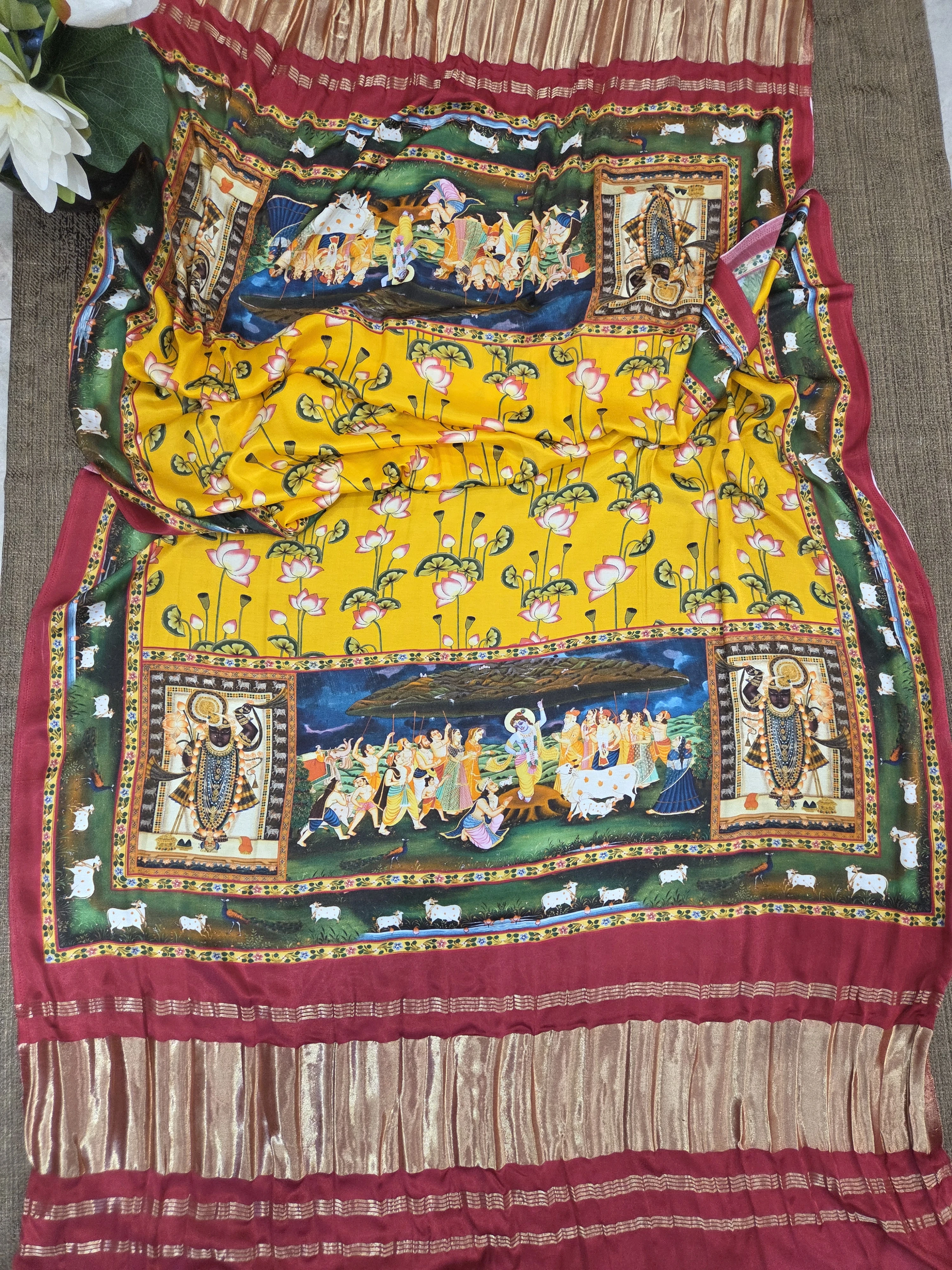 Vibrant Pichwai Print Crushed Dupatta