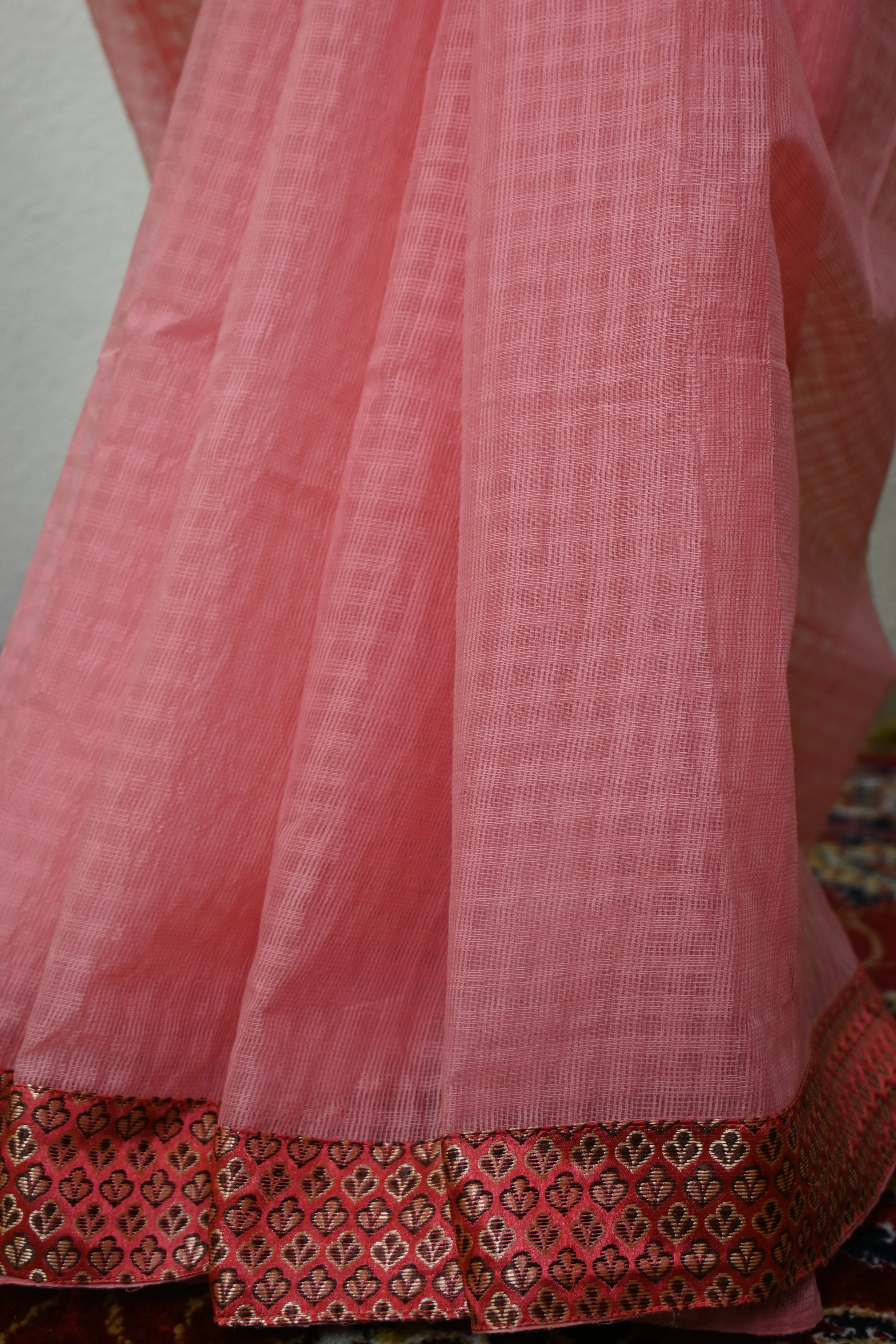 Powder Pink Checked Cottan Saree