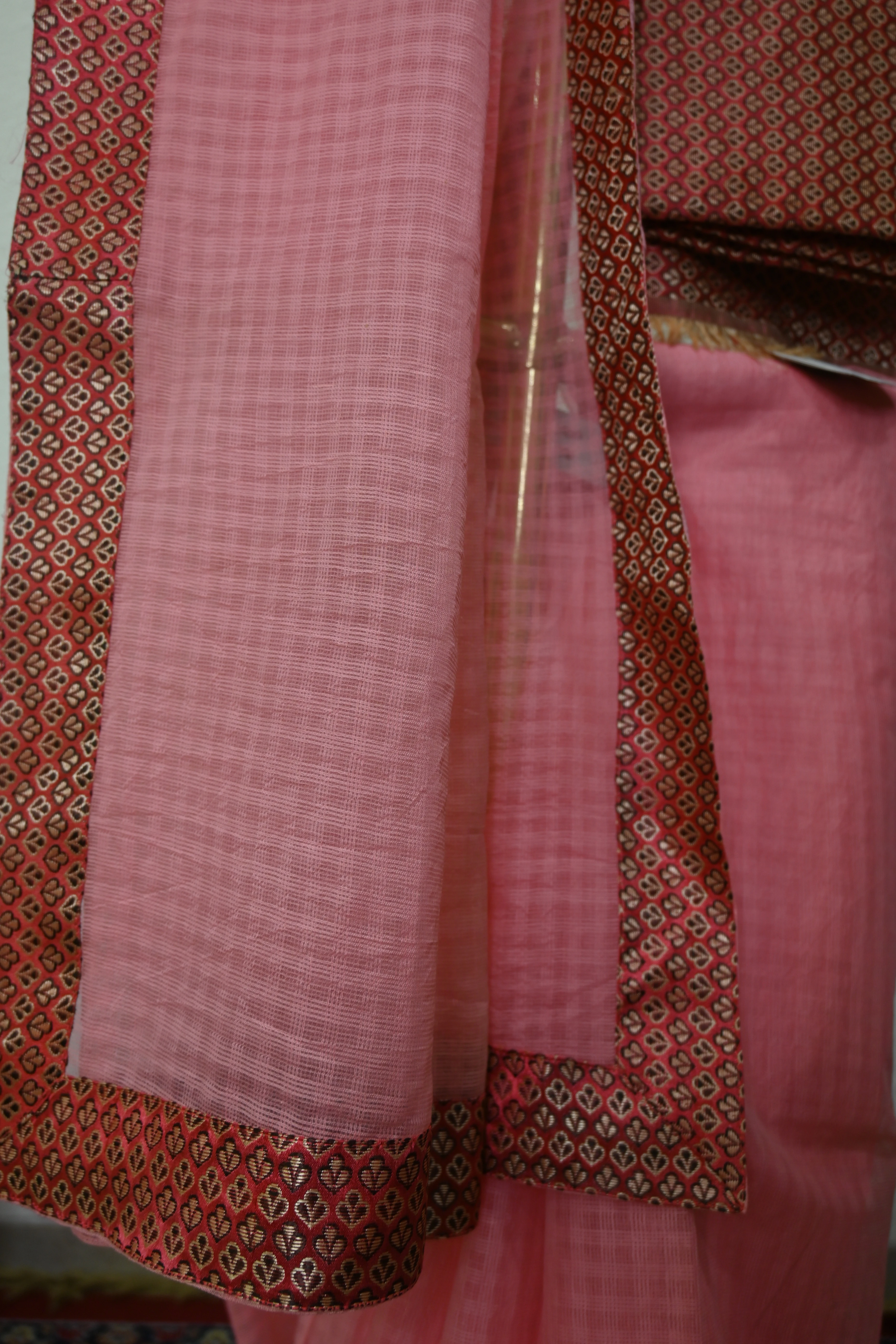 Powder Pink Checked Cottan Saree