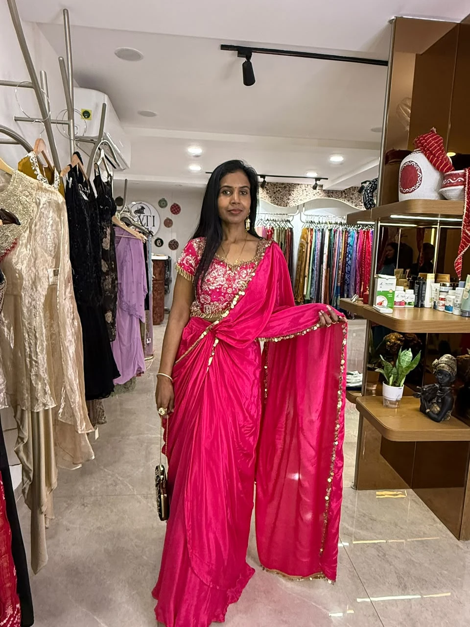 Fuschia Glam Pre-Draped Cocktail Saree