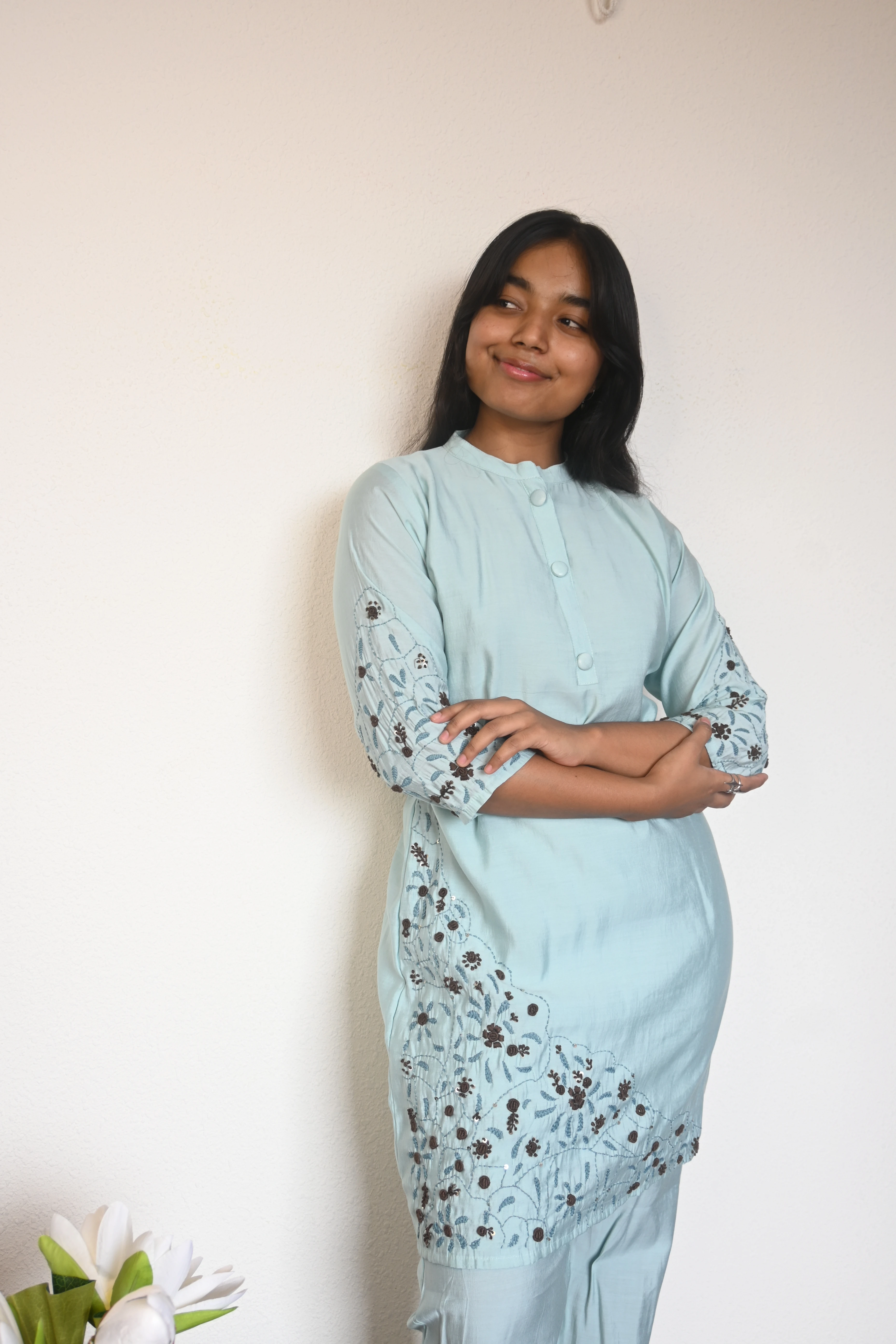 Powder Ice Blue Floral Co-Ord Set