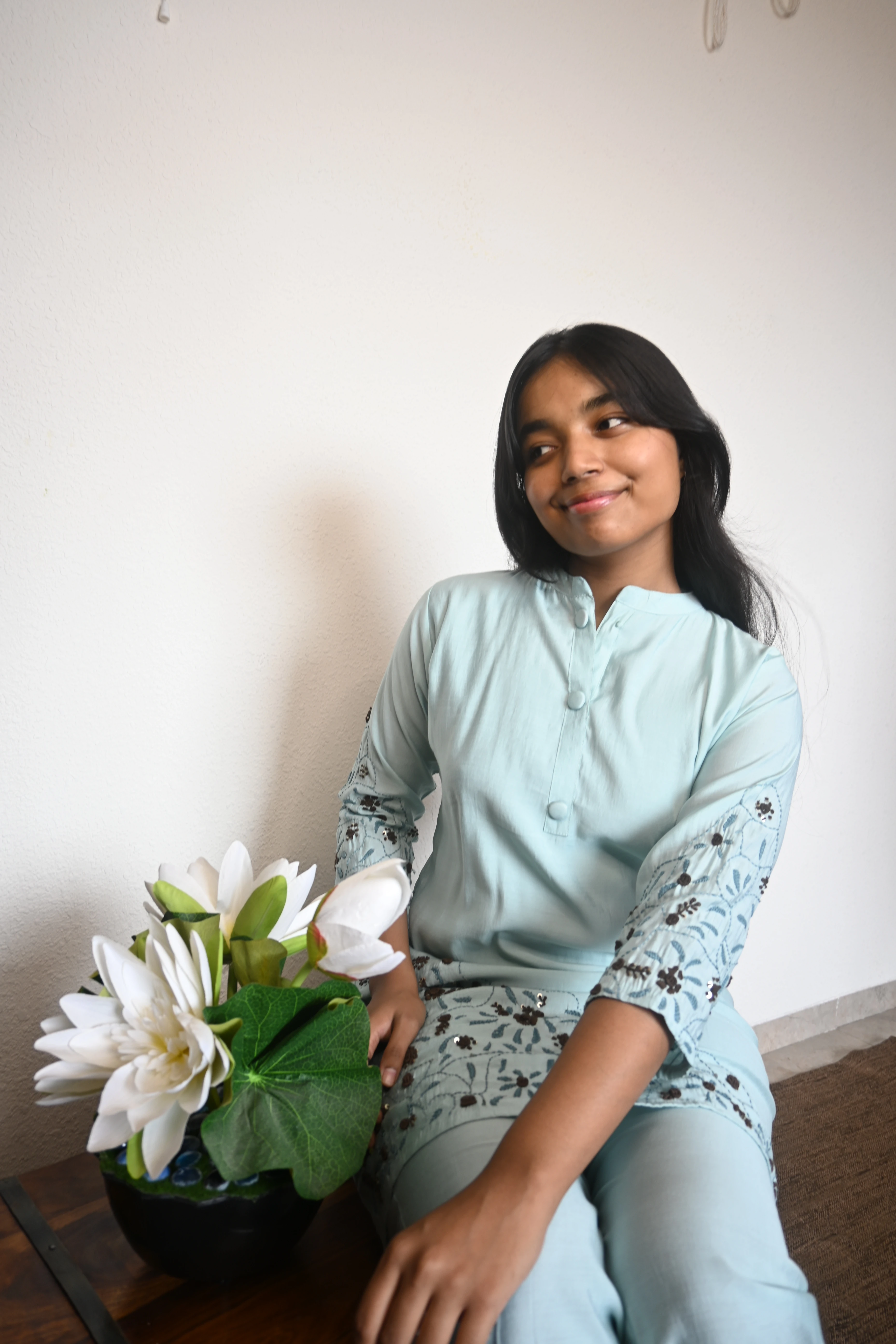 Powder Ice Blue Floral Co-Ord Set