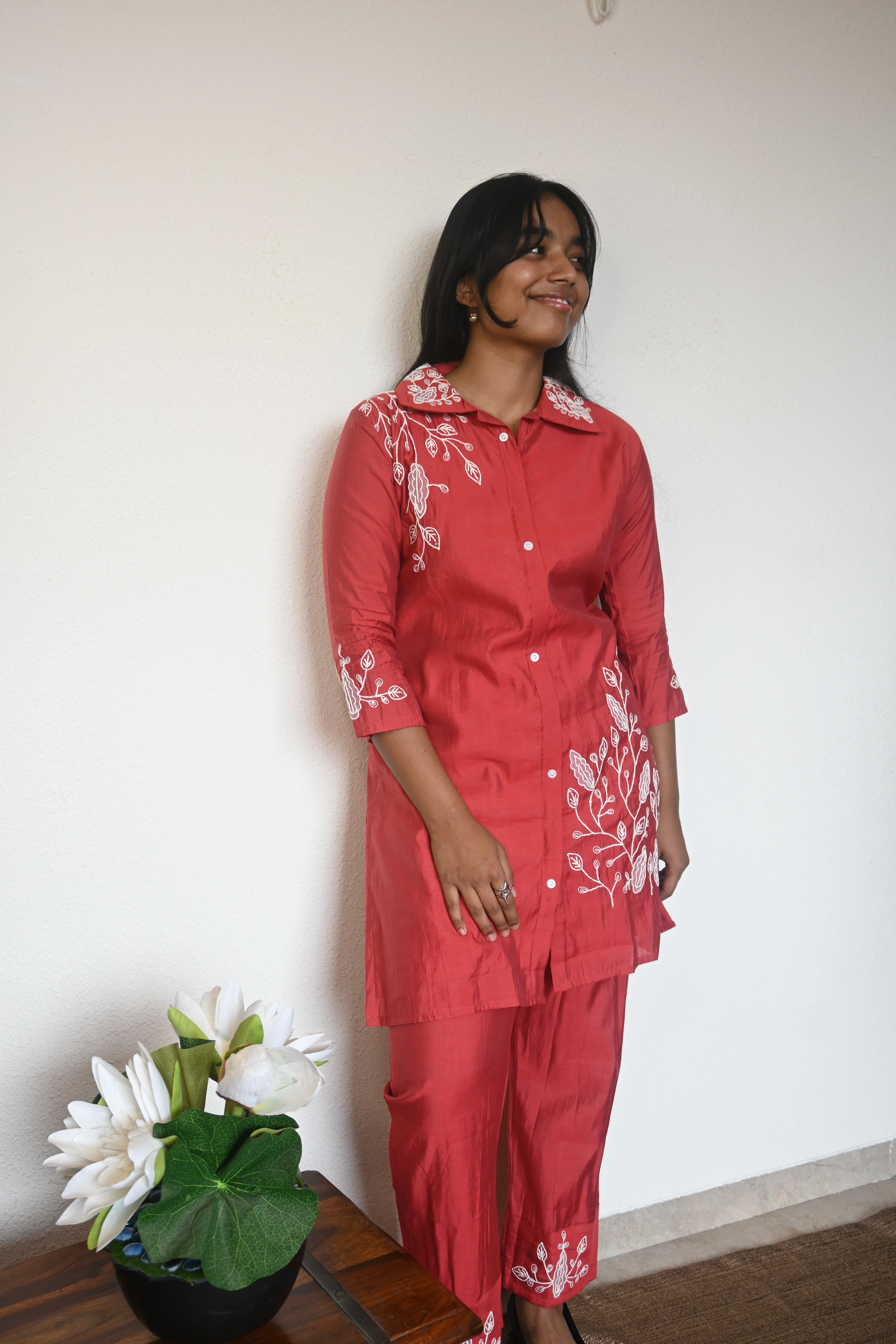 Crimson Flora Collared Co-ord Set