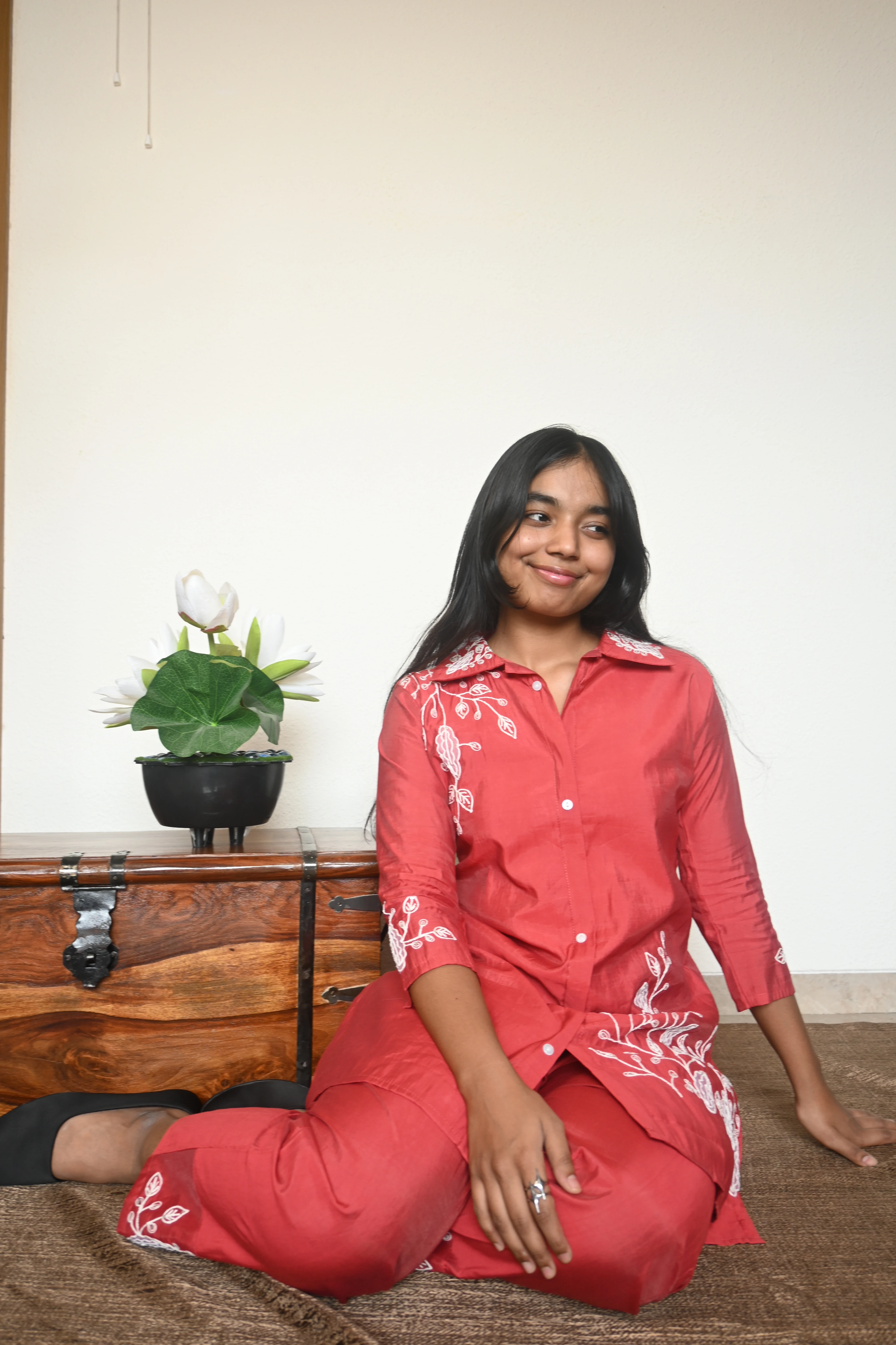 Crimson Flora Collared Co-ord Set