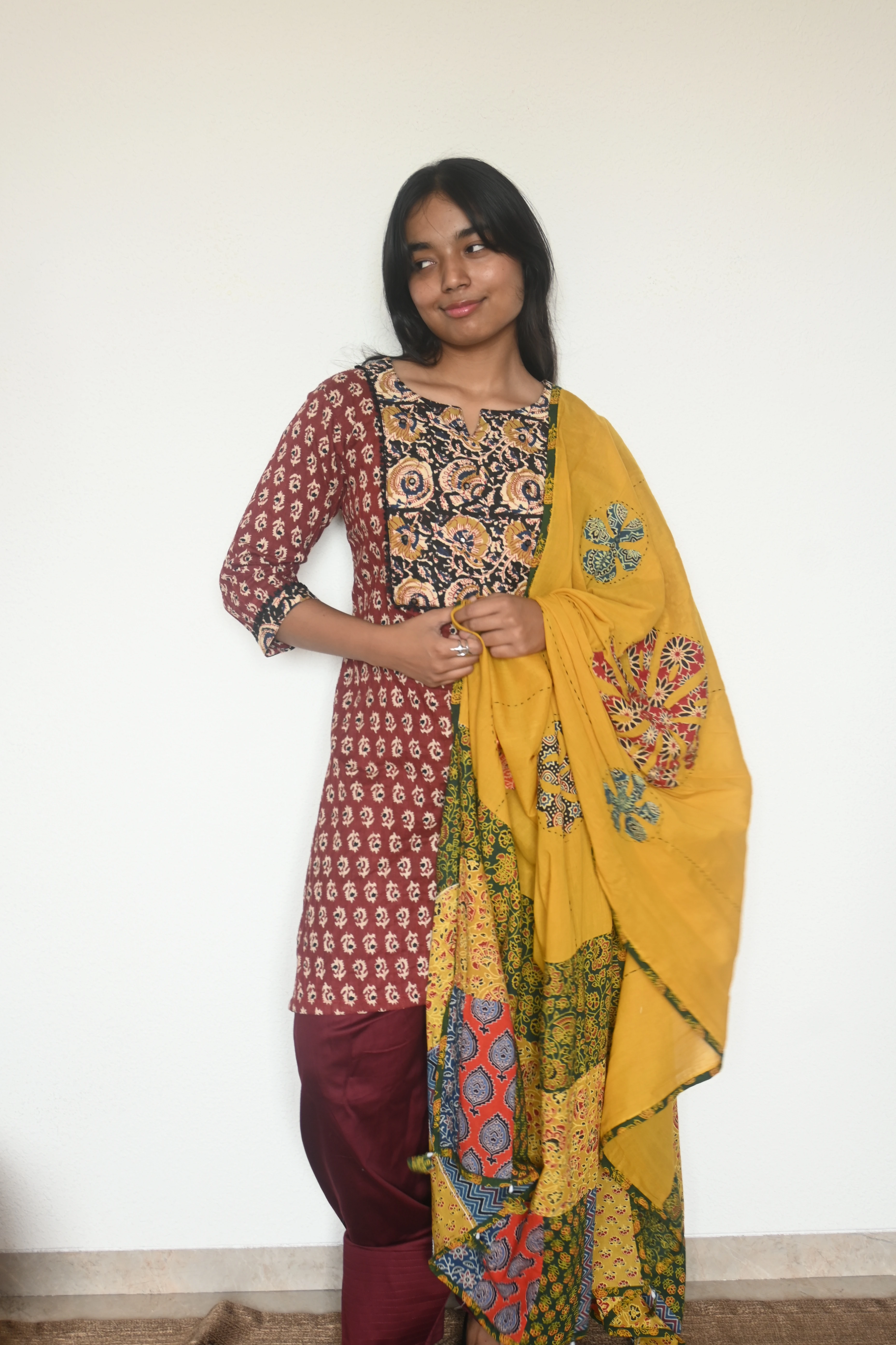 Burgundy Kalamkari Farsi Cottan Salwar Set